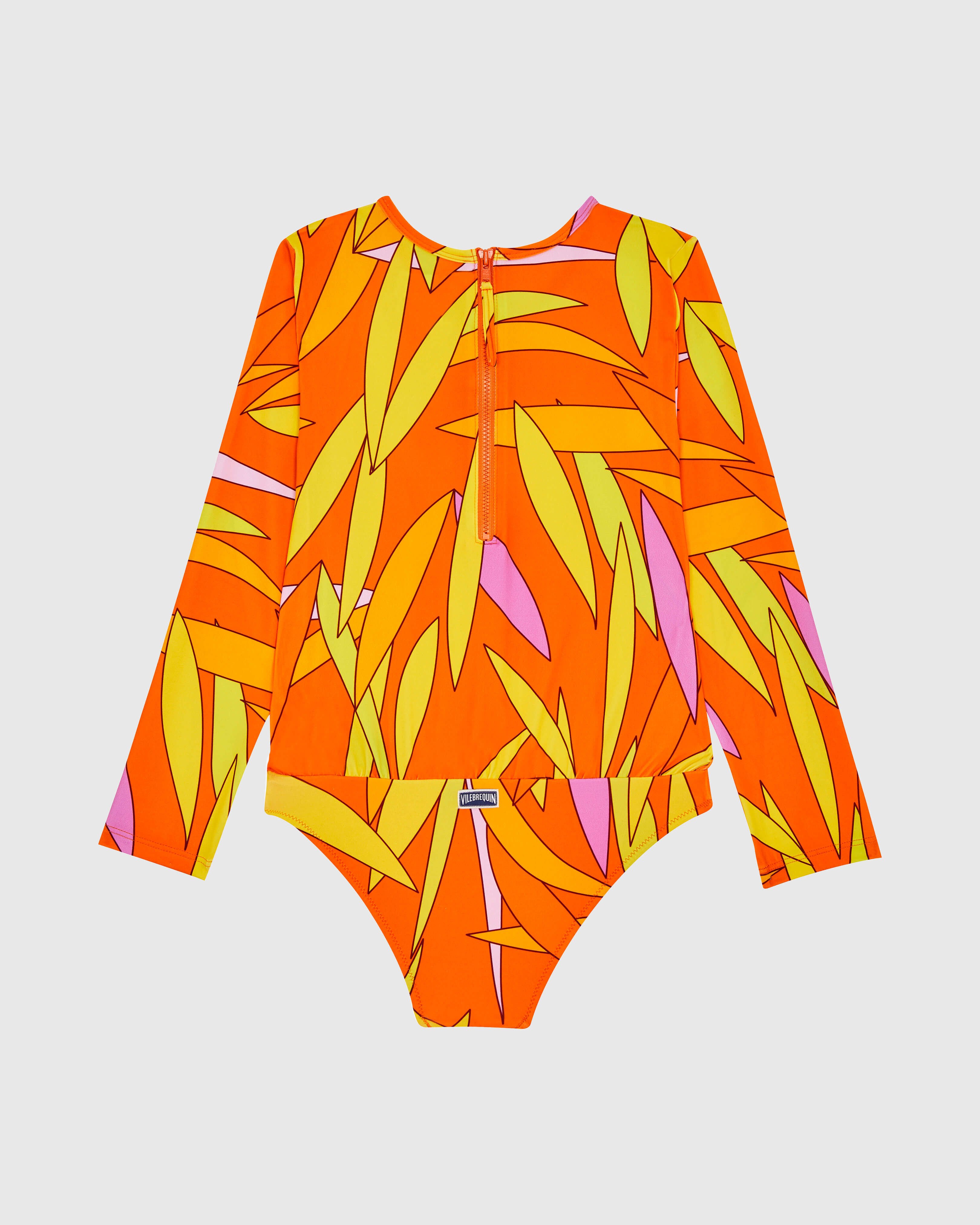 Girls Rashguard One-piece Zipped Swimsuit Madrague APRICOT back view