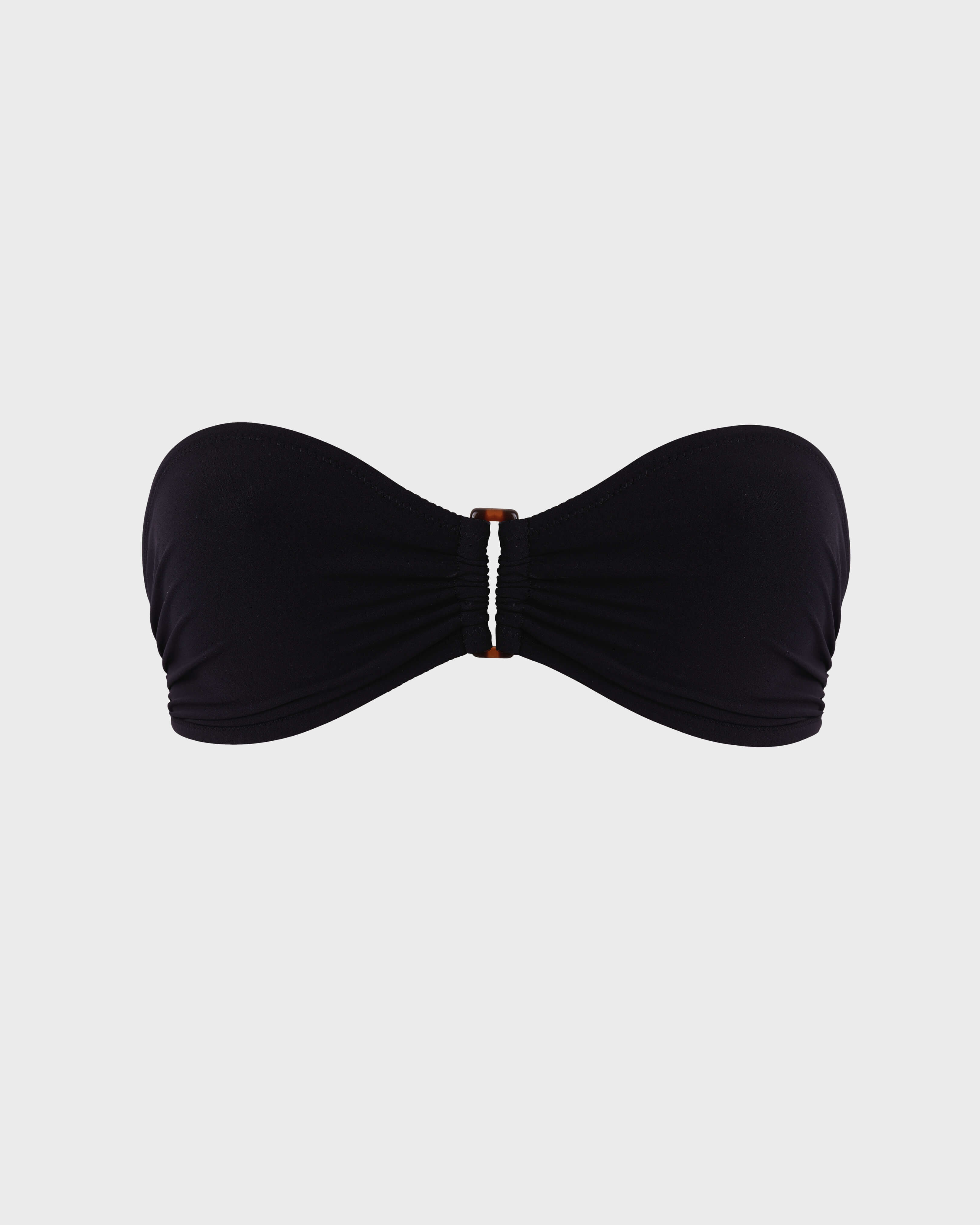 Women Ring Bandeau Bikini Top Solid BLACK front view