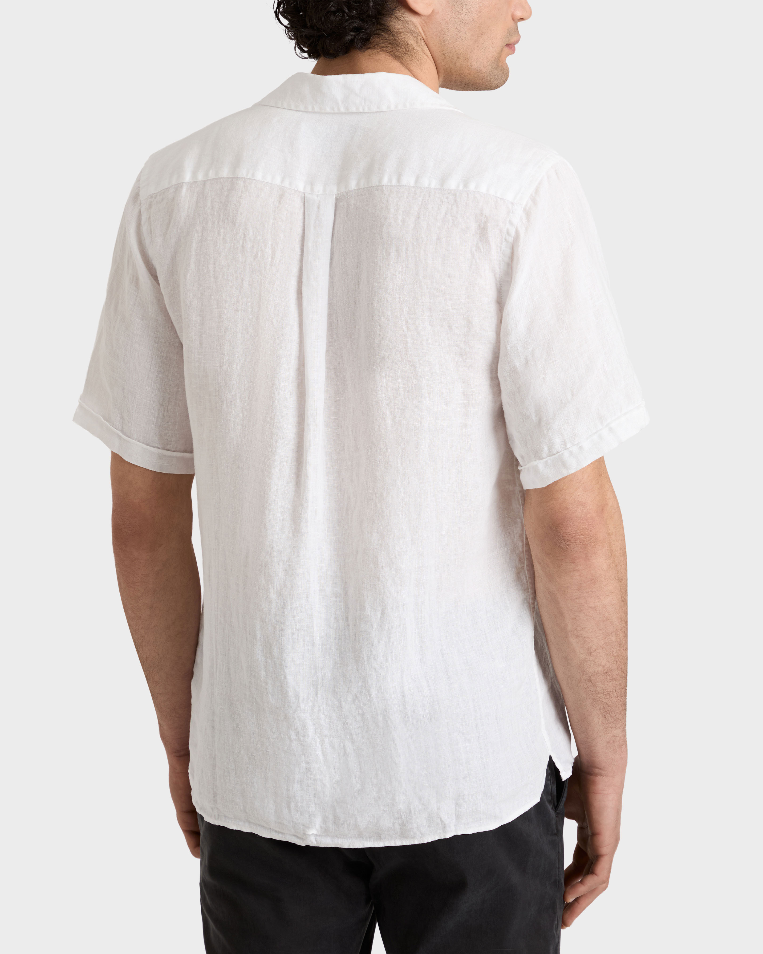 Chemise bowling en lin unie BLANC backworn view