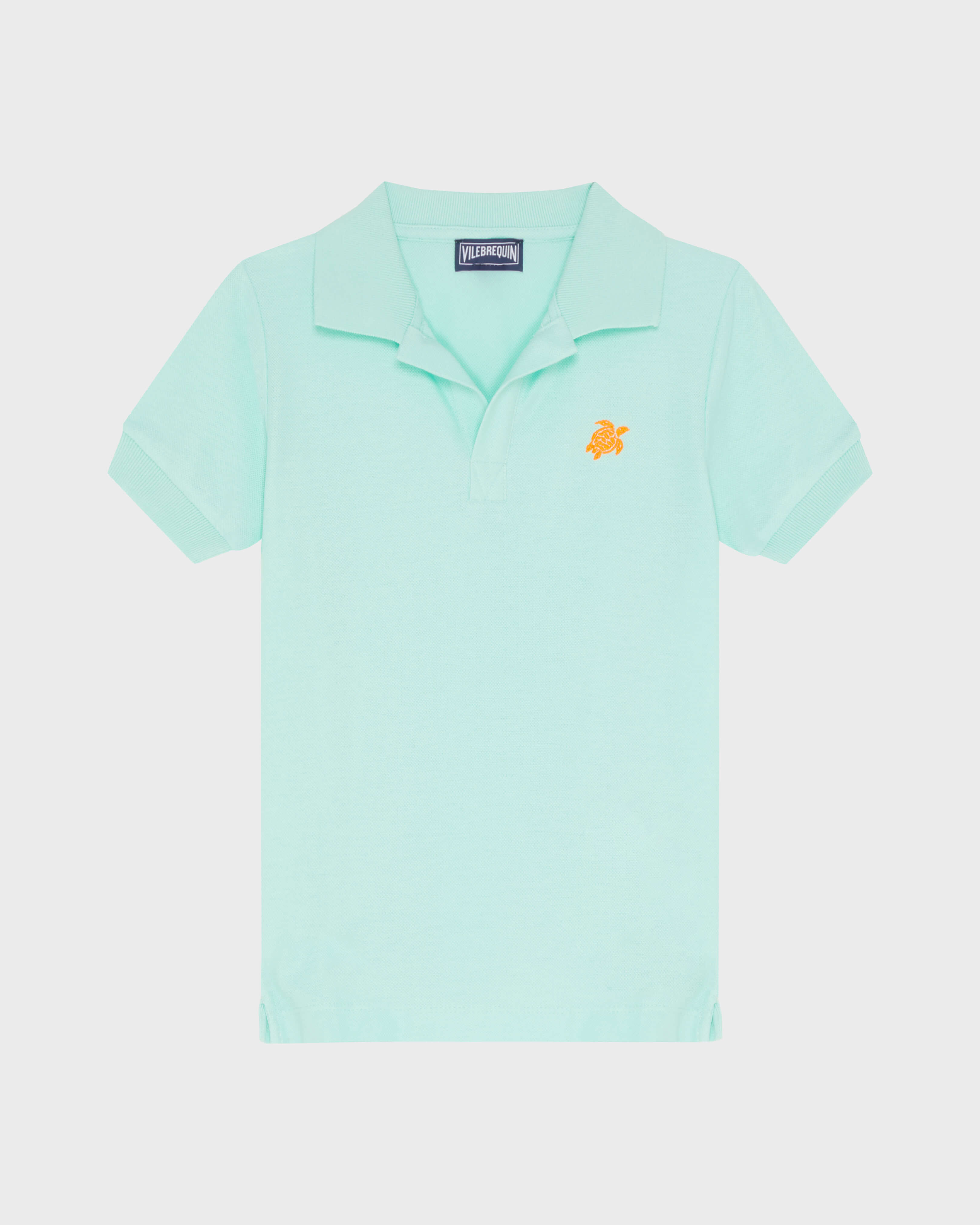 Boys Pique Cotton Polo Embroidered Turtle CARIBBEAN front view