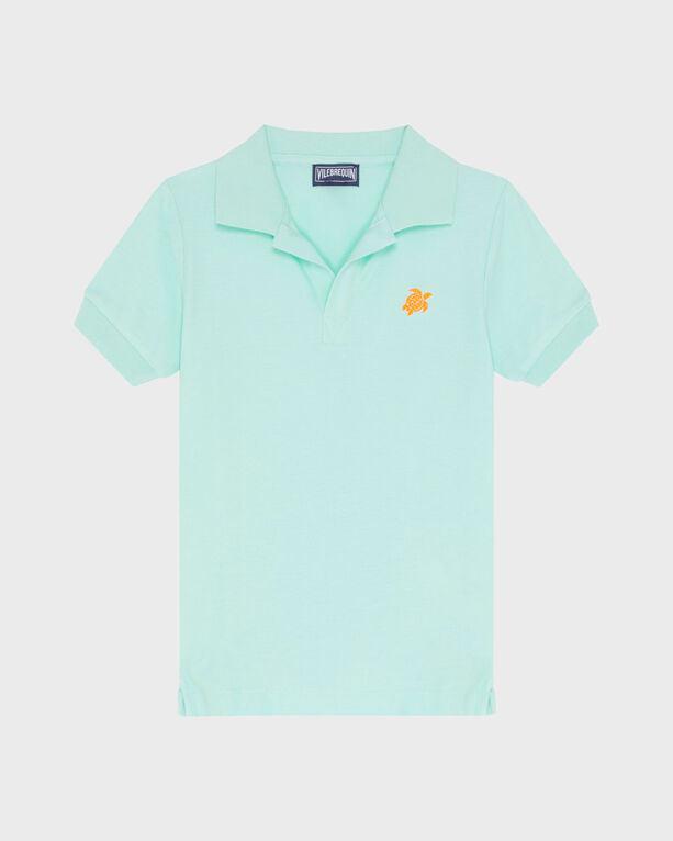 Vilebrequin Kids' Boys Pique Cotton Polo Embroidered Turtle In Green