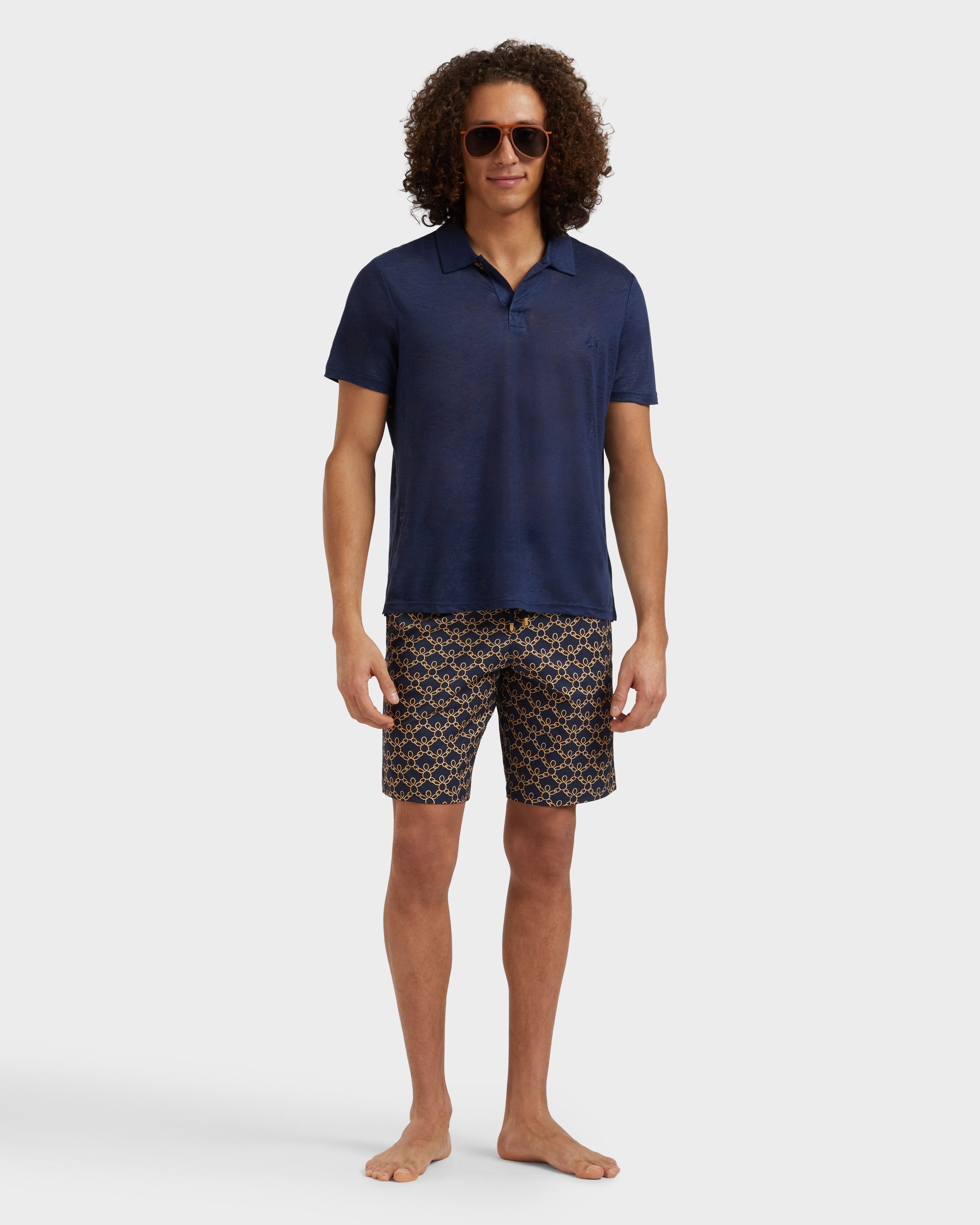 Men Long Stretch Swim Shorts Turtles Chain NAVY supp1 view
