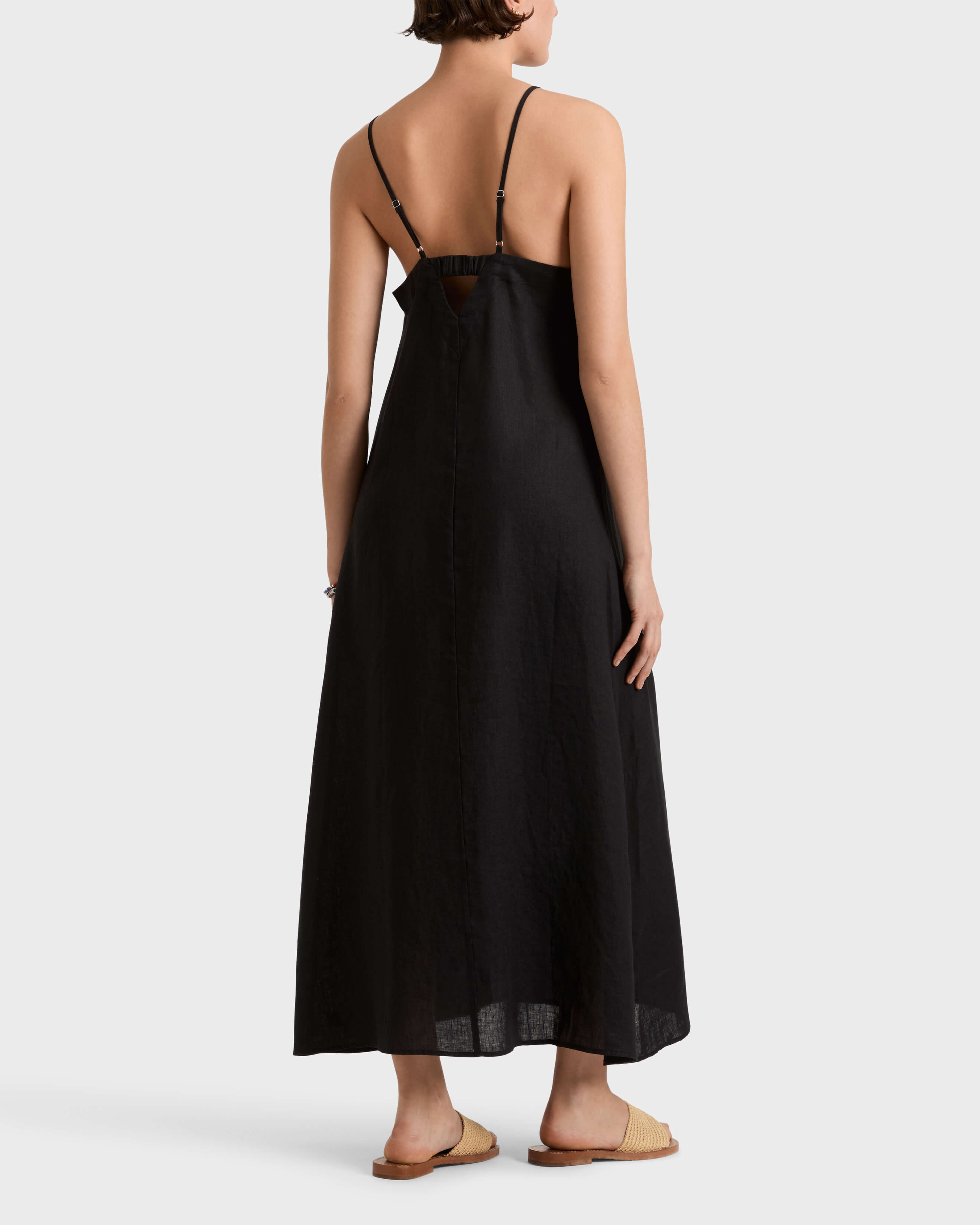 Abito lungo in lino donna NERO backworn view