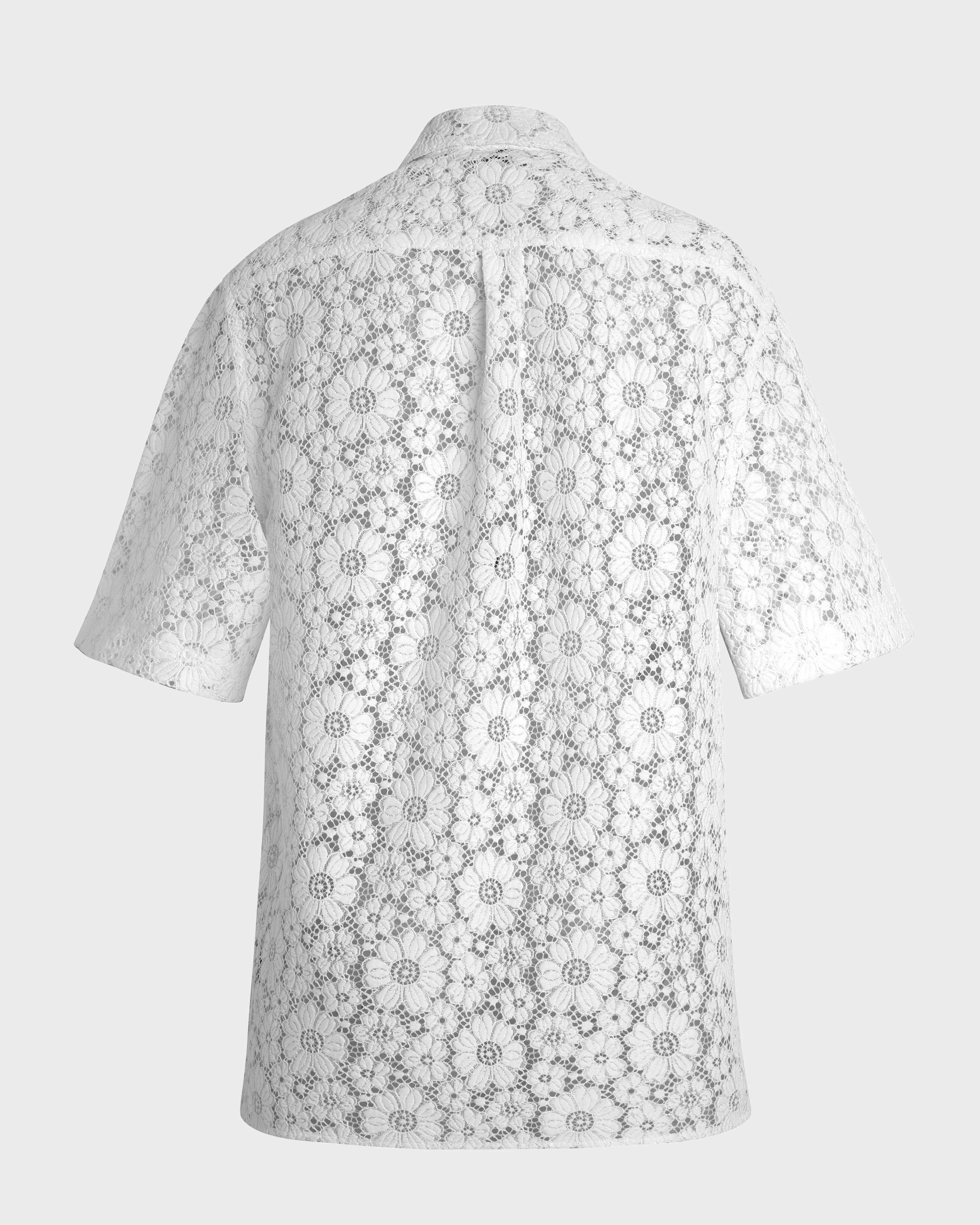 Camisa de manga corta en guipur floral hombre - Collection Limited BLANCO back view