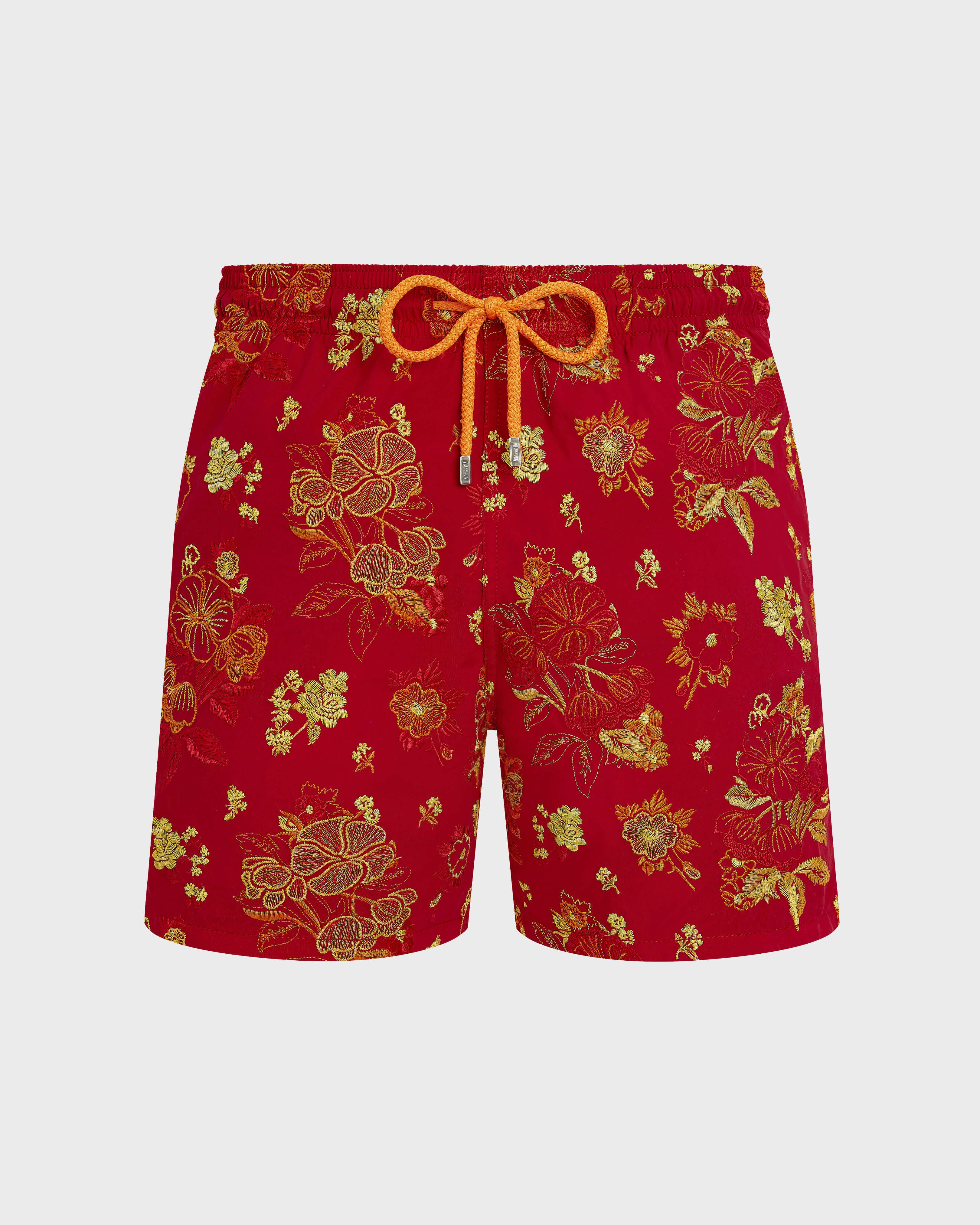 Men Swim Shorts Embroidered Flowers - Limited Edition LIPSTICK front view