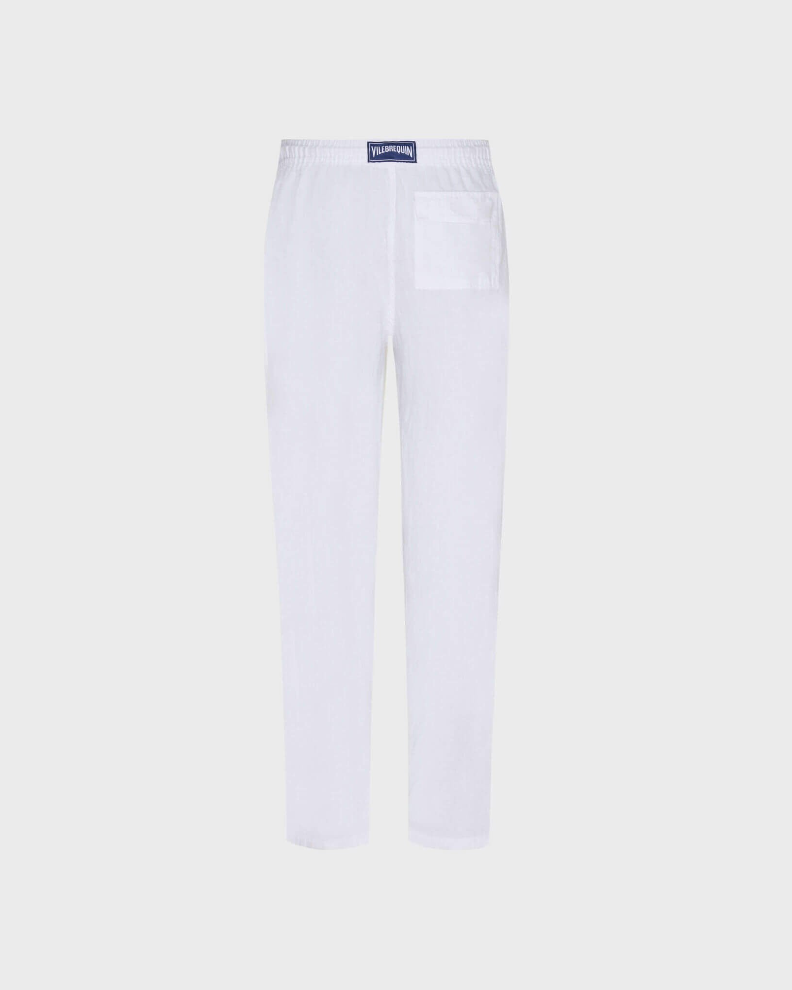 Men Linen Pants Solid WHITE back view
