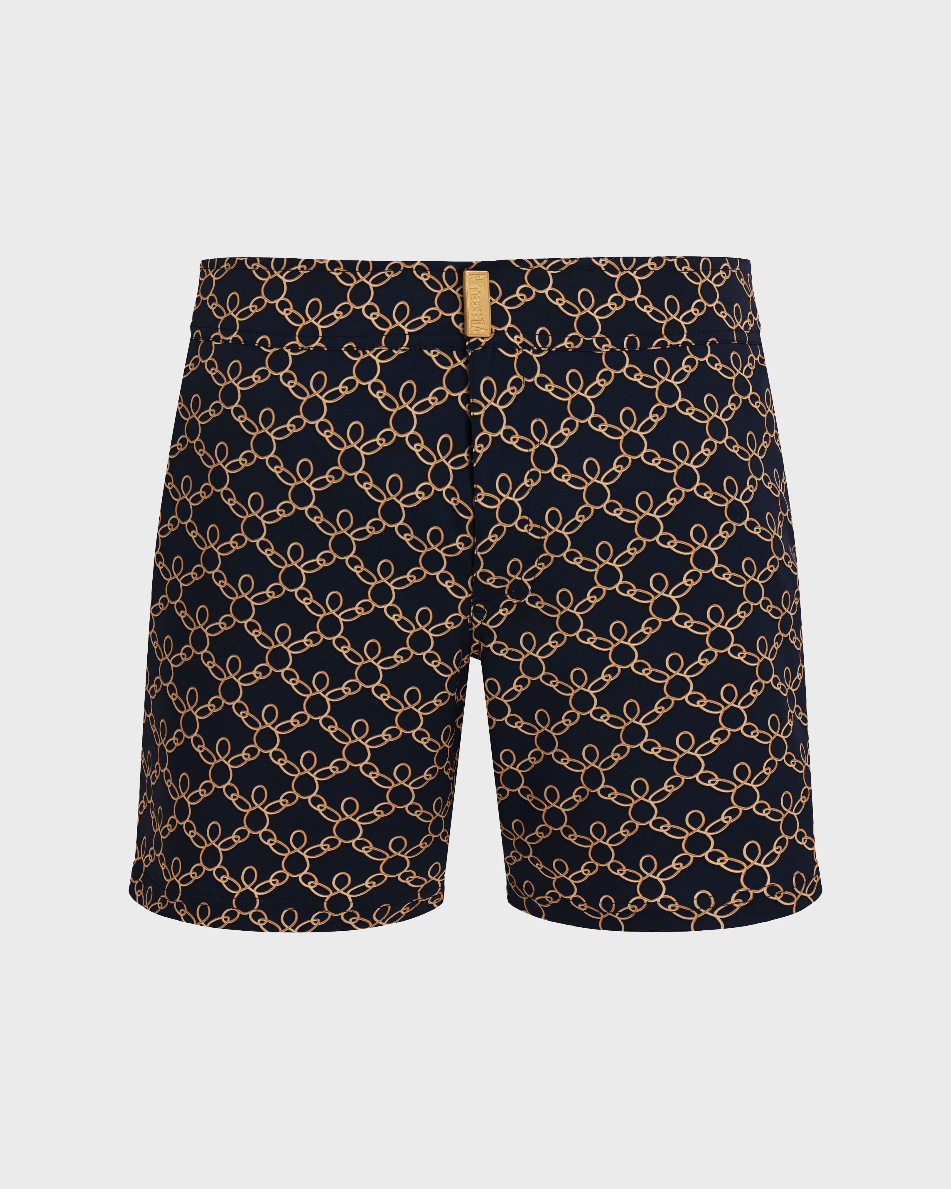 Men Stretch Short Flat Belt Swim Shorts Turtles Chain NAVY front view