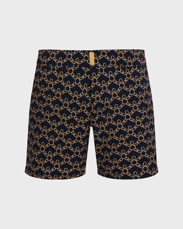 Vilebrequin - Men Stretch Short Flat Belt Swim Shorts Turtles Chain - Swimwear - Menise - Blue - Size XXXL
