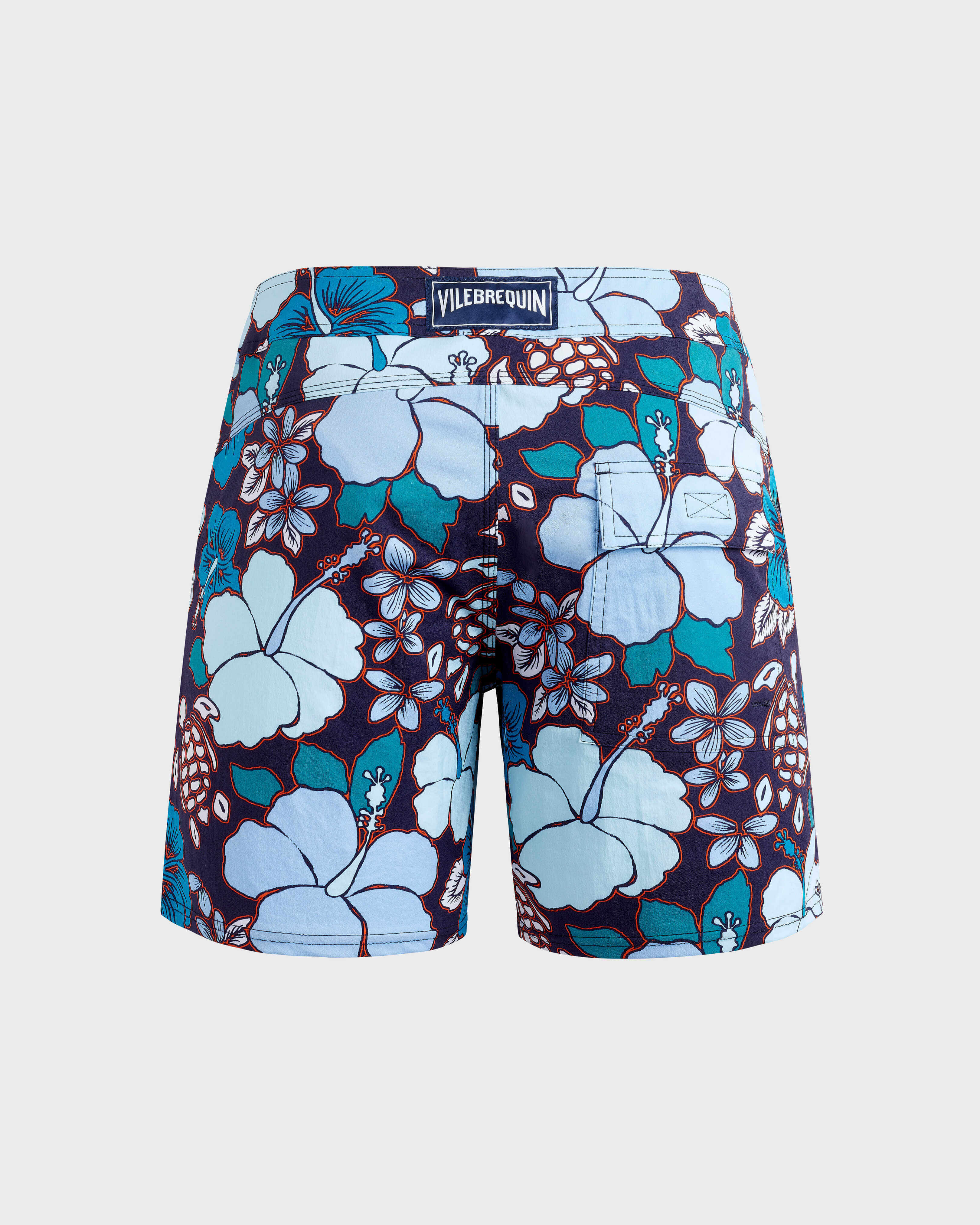 Pantaloncini mare uomo elasticizzati con cintura piatta Tropical Turtles MIDNIGHT back view