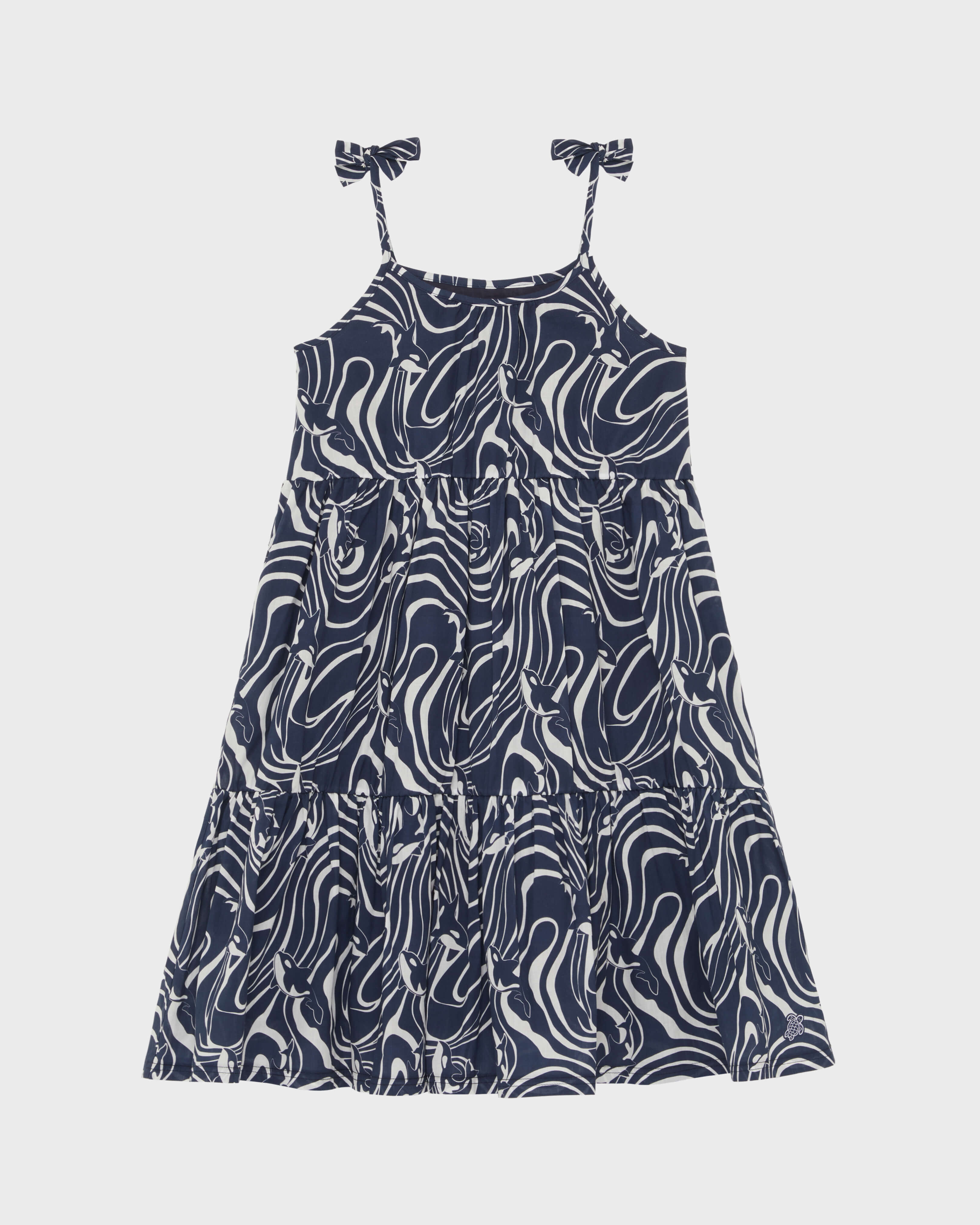 Girls Cotton Dress Orcas NAVY front view