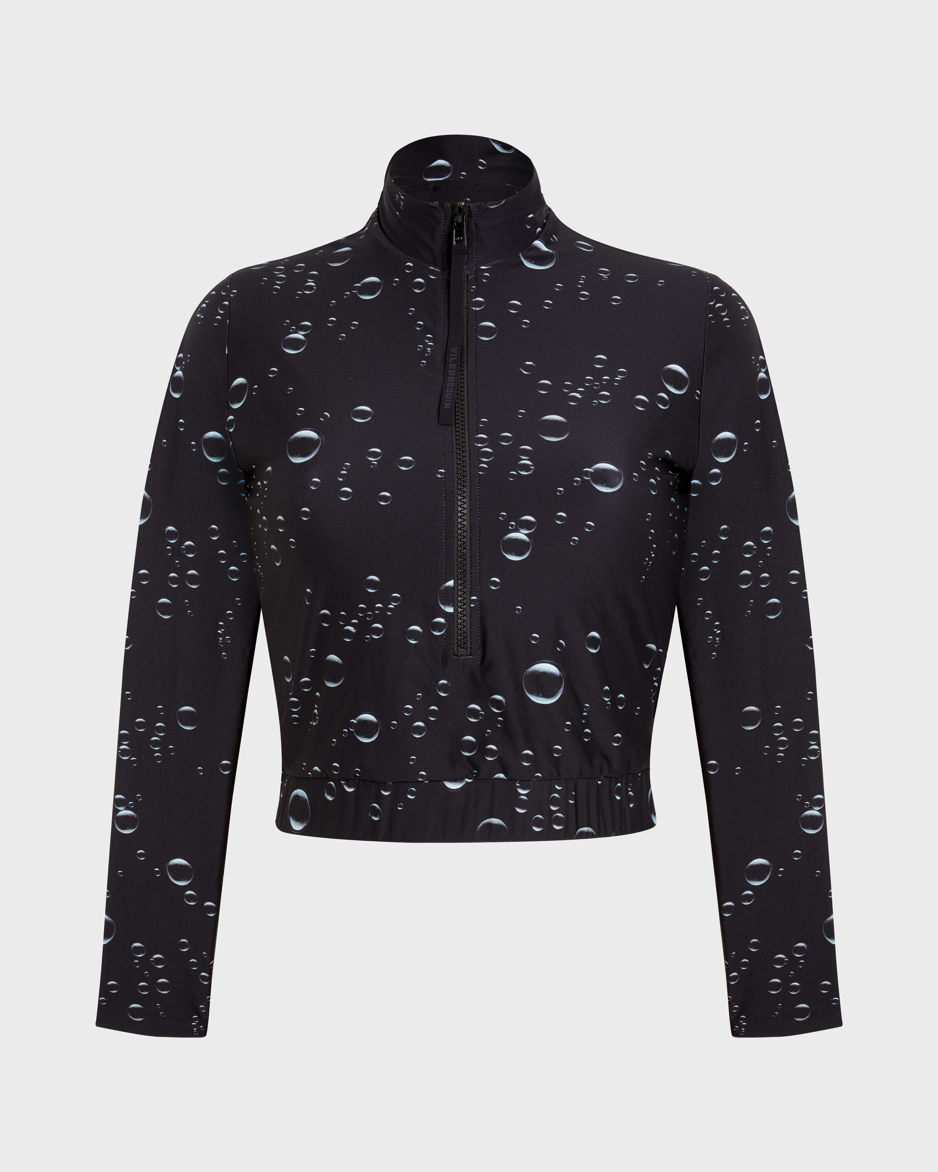 Rash guard corta donna con zip integrale Bubble 3D NERO front view