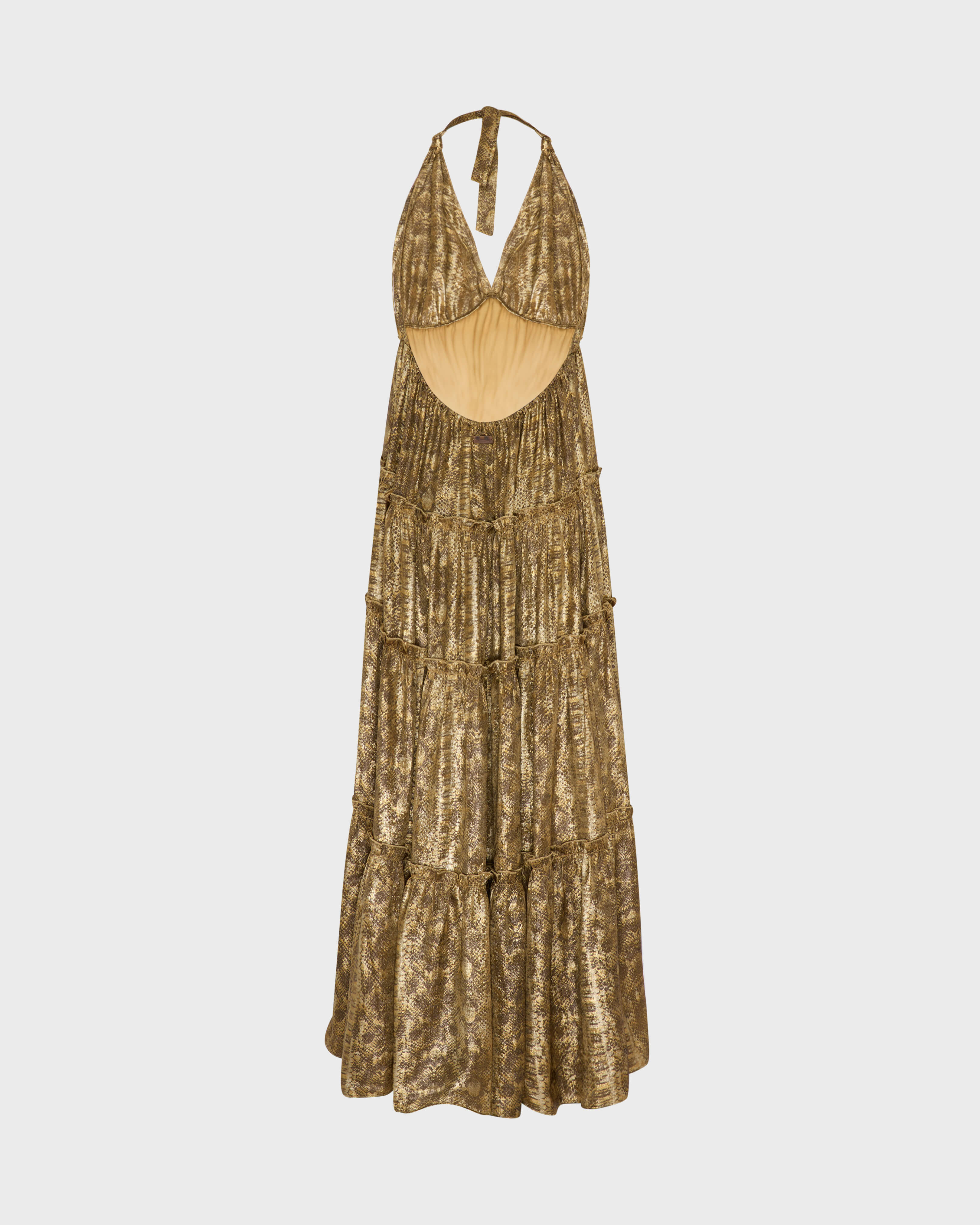 Langes Lame Python Kleid für Damen GOLD back view