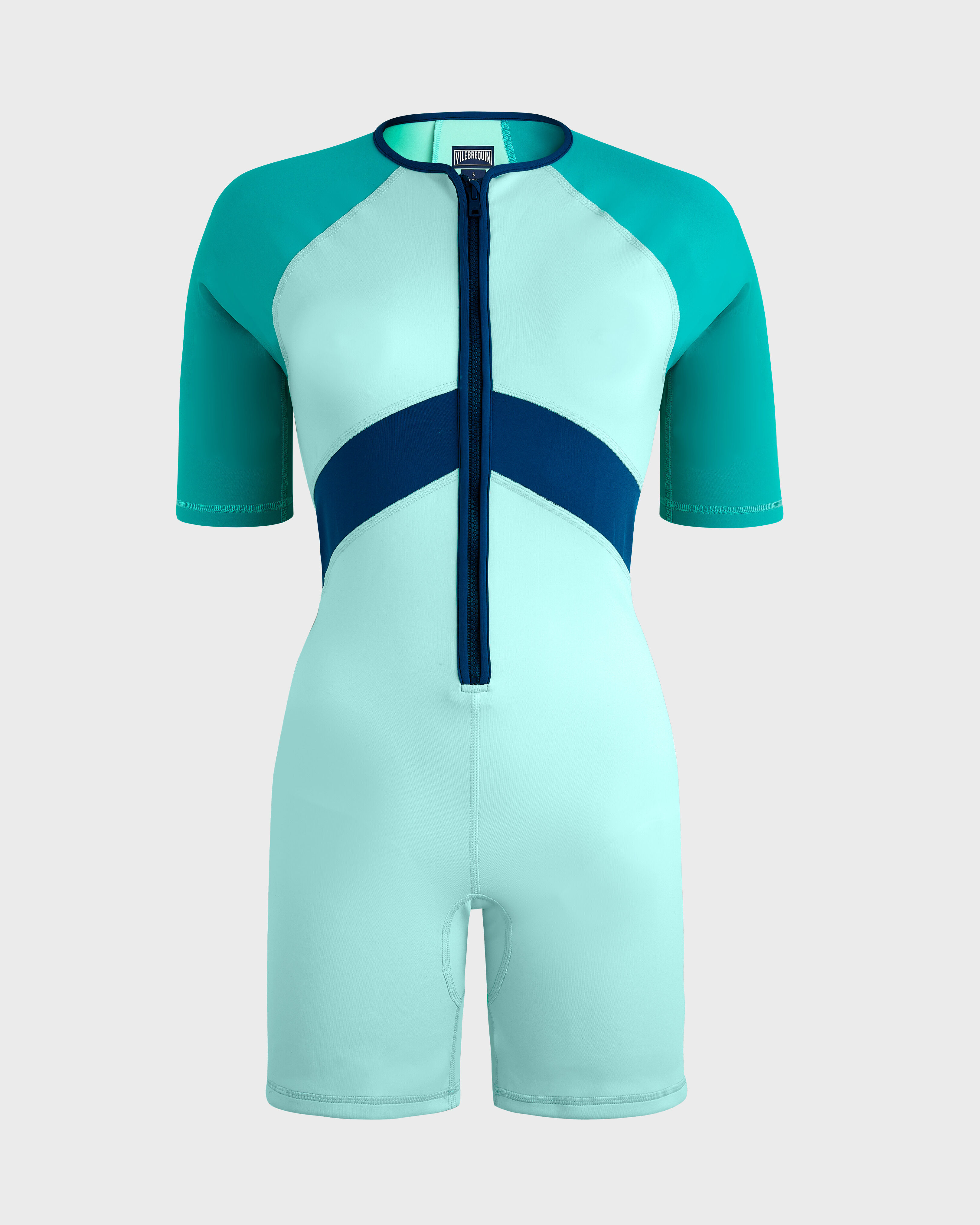 Women Short Rashguard One-piece Swimsuit Tricolore BLUE NOTE front view