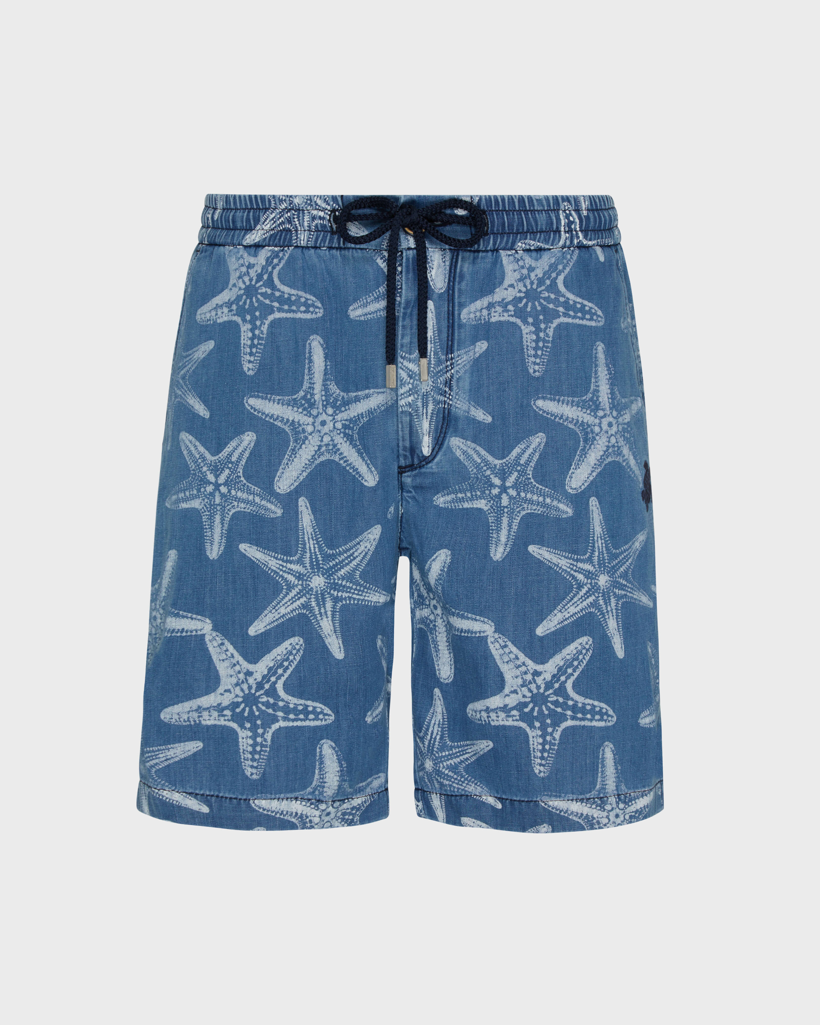 Men Denim Bermuda Shorts Starfish Light Denim Printed BLEACH DENIM W4 front view