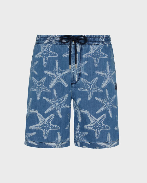 Vilebrequin - Men Denim Bermuda Shorts Starfish Light Denim Printed - Bermuda - Levant - Blue - Size 40