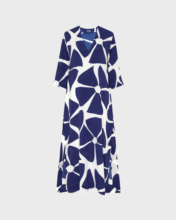 Vilebrequin - Women Long Silk Crepe De Chine Kaftan Big Flowers - Kaftan - Kamari - Blue - Size S