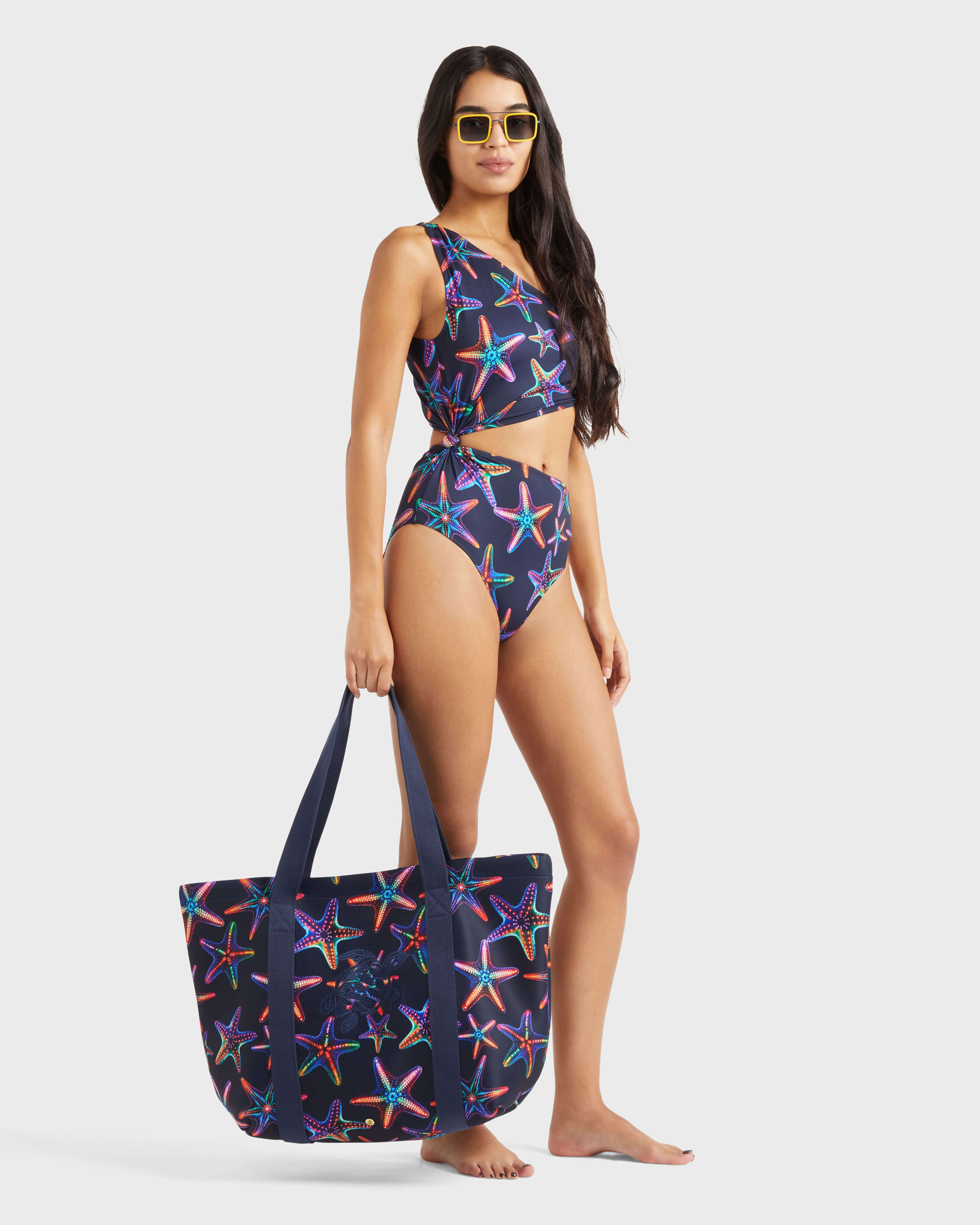 Women Asymmetric One-piece Swimsuit Disco Stars NAVY supp1 view