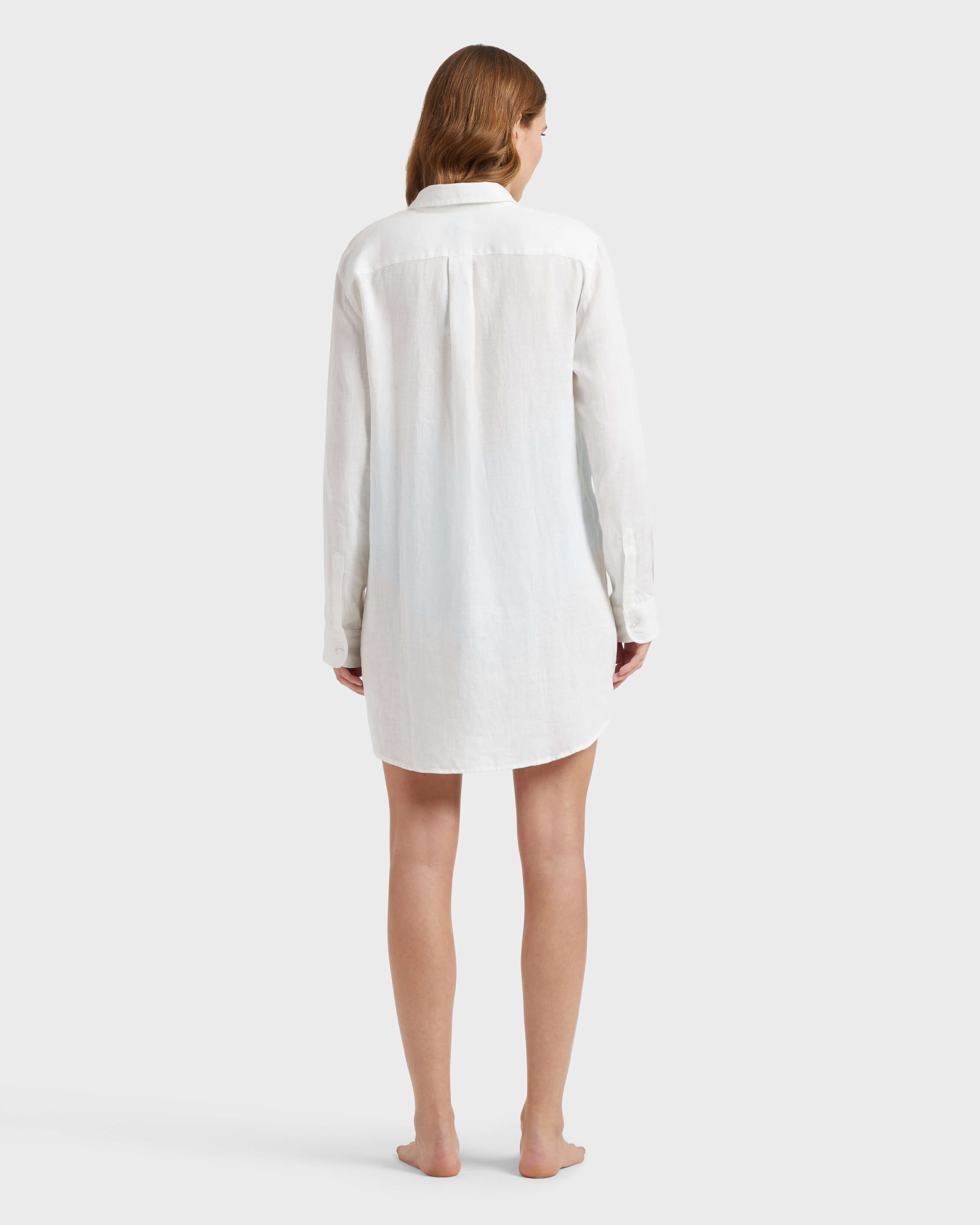 Women Linen Shirt Dress Solid WHITE backworn view