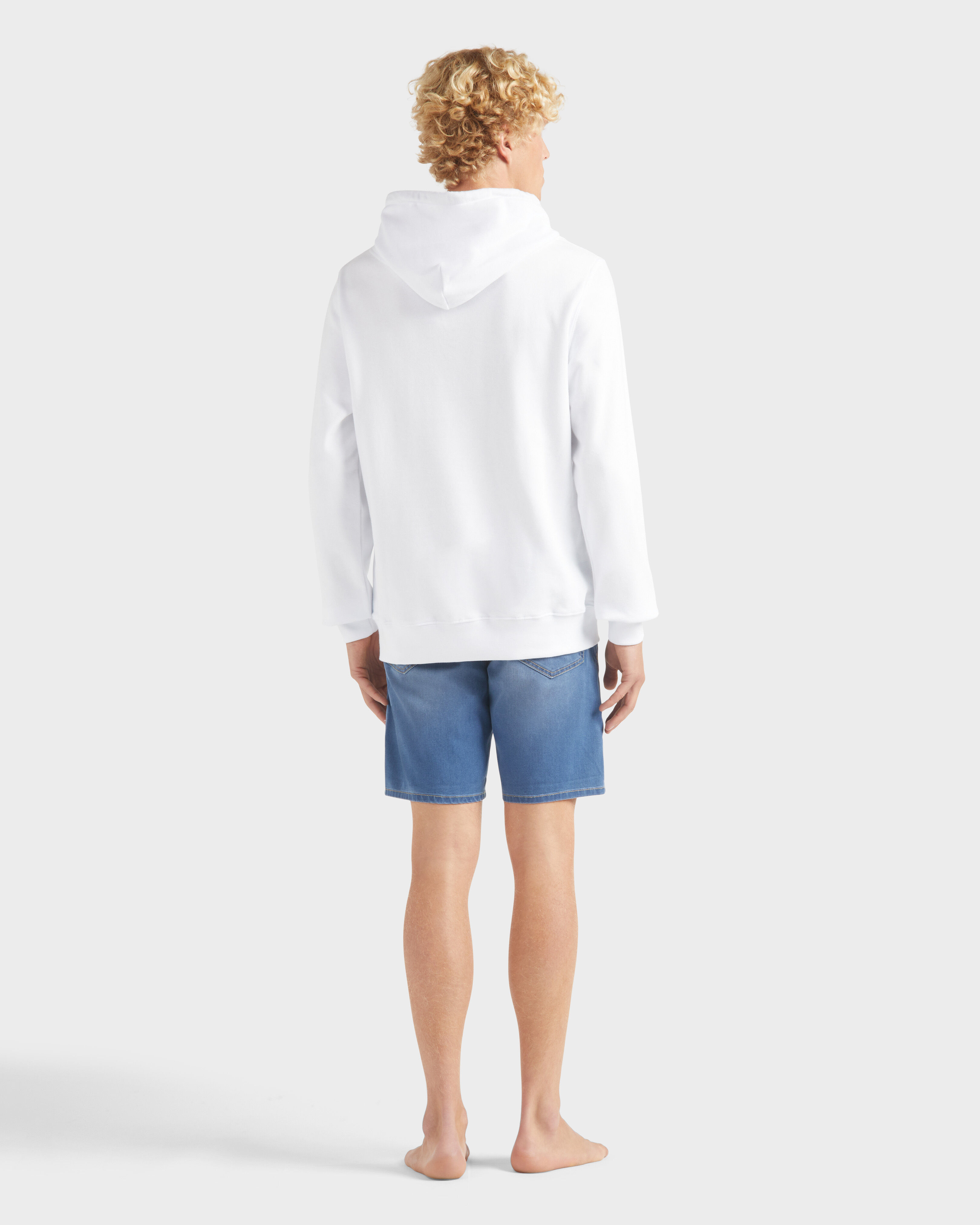 Men Cotton Hoodie Sweatshirt Solid WHITE backworn view
