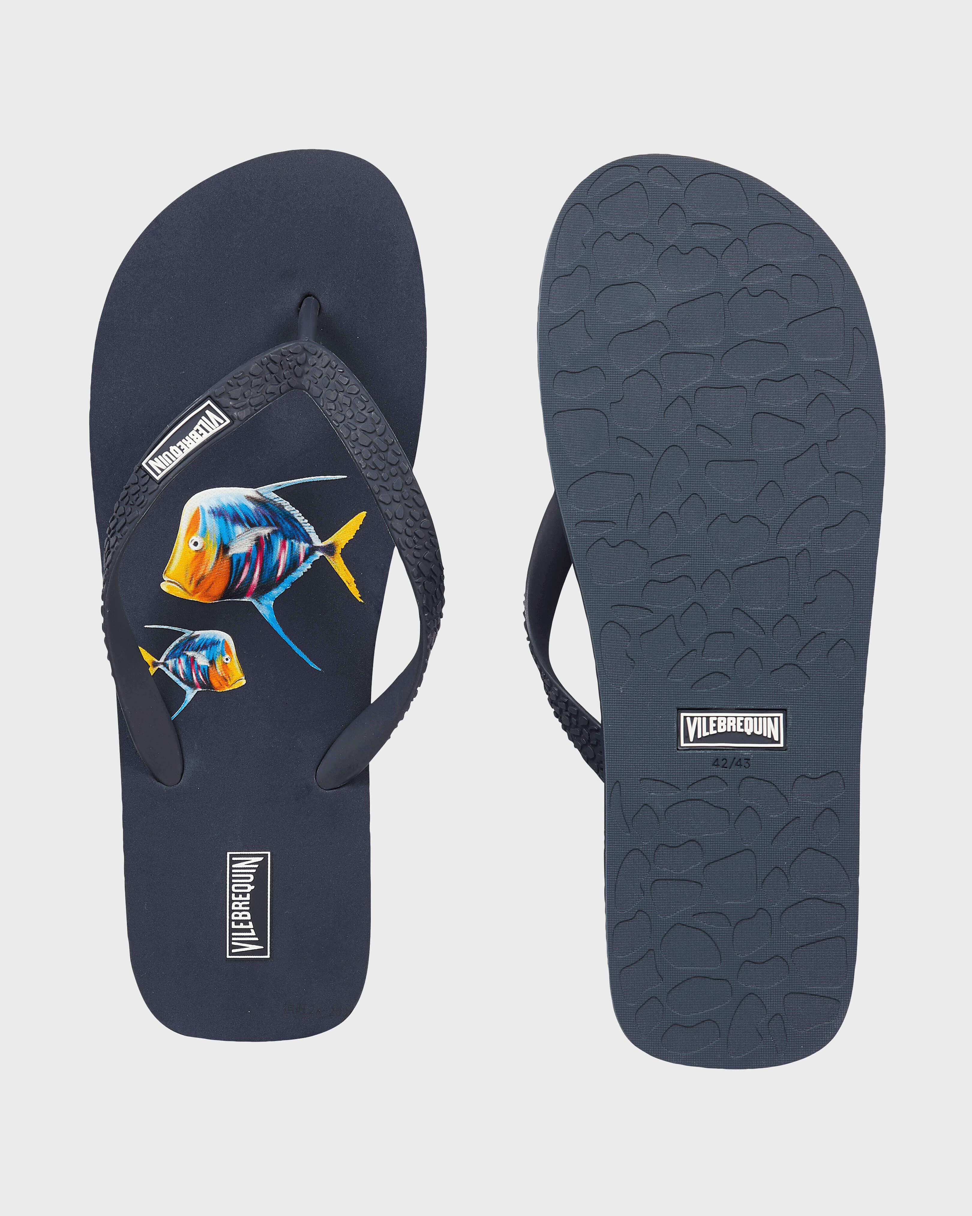 Chanclas de playa con estampado Piranhas para hombre AZUL MARINO front view