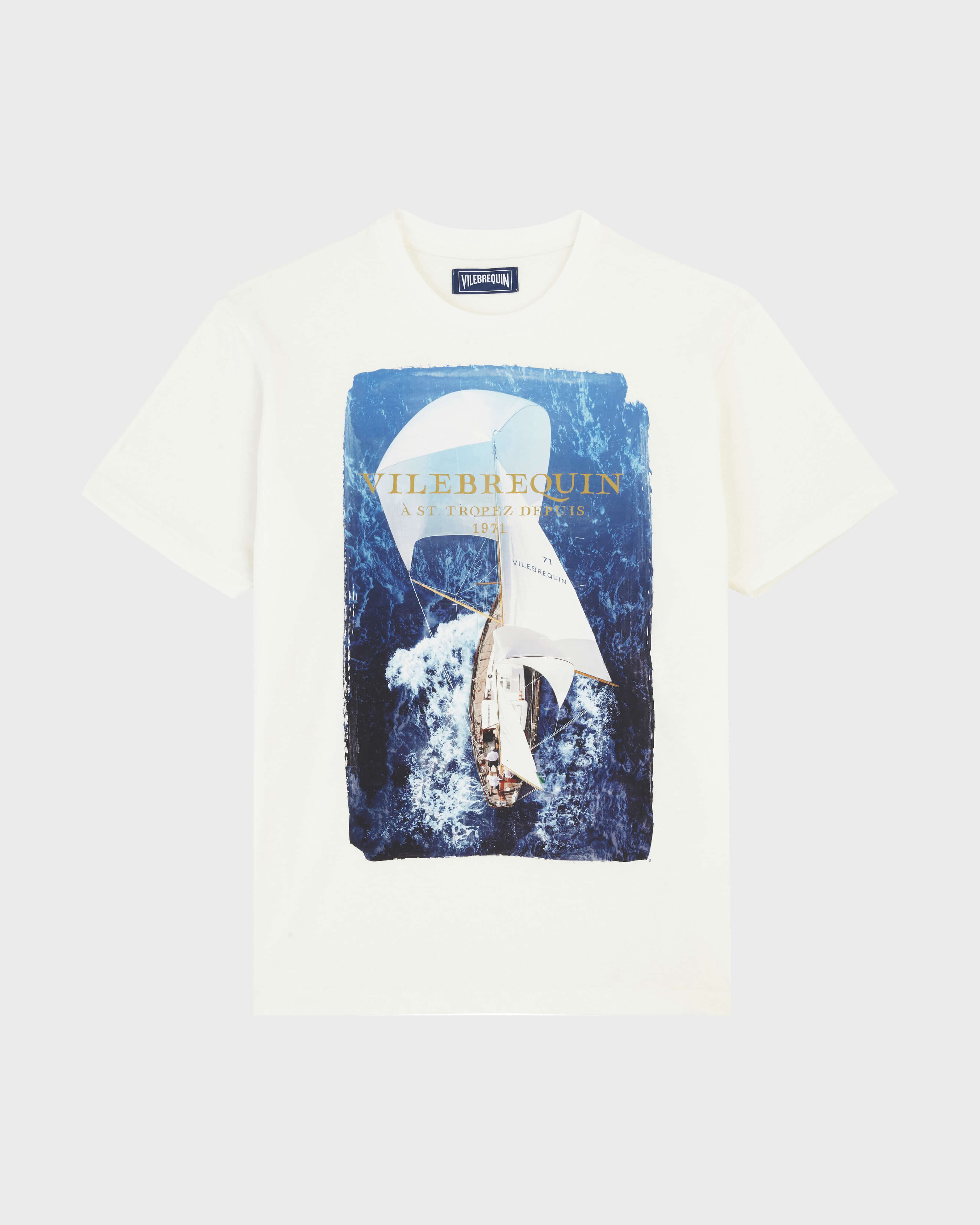 Sailing Boat From The Sky Baumwoll-T-Shirt für Herren OFF WHITE front view