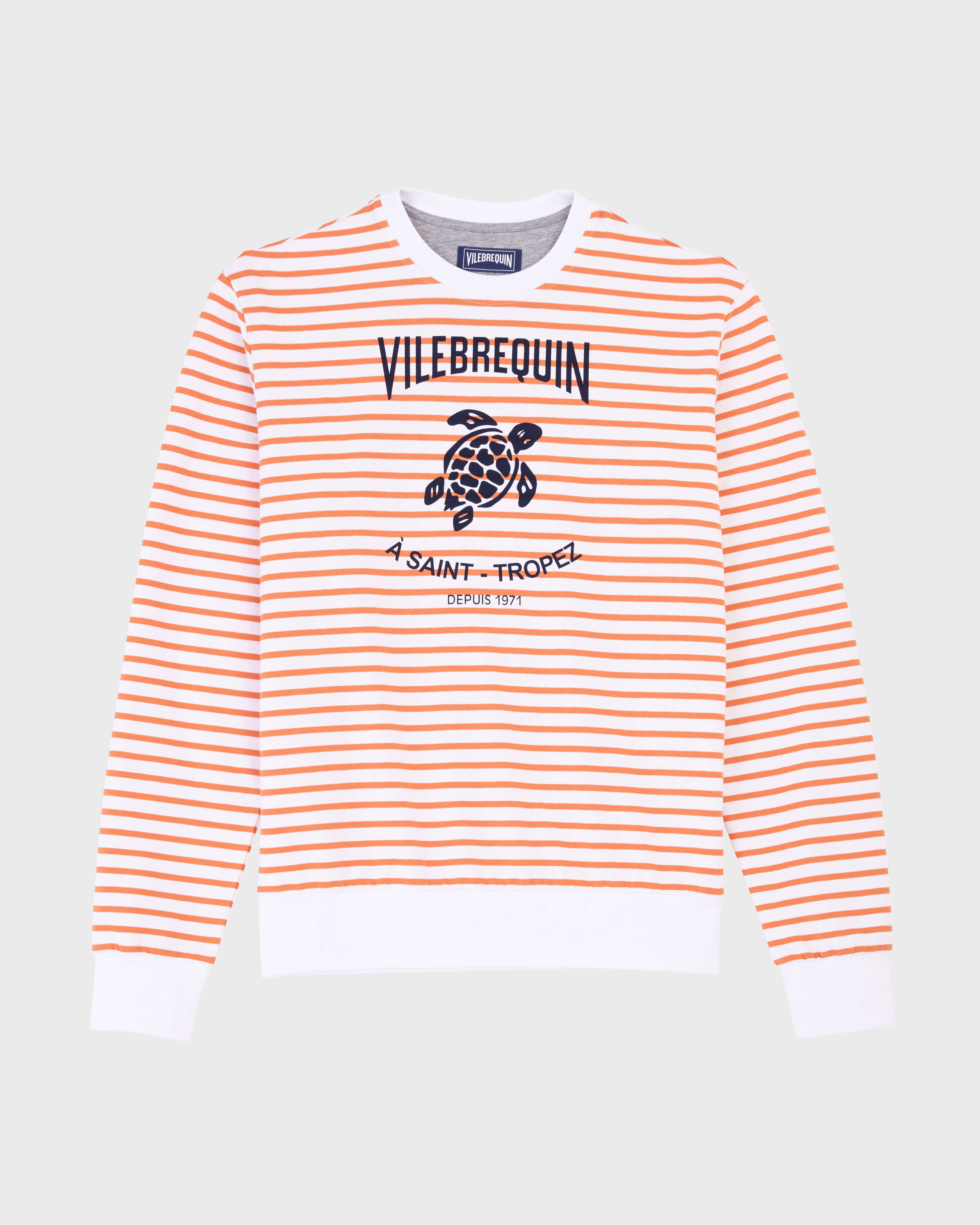 Men Cotton Striped Crewneck Sweatshirt CARROT front view