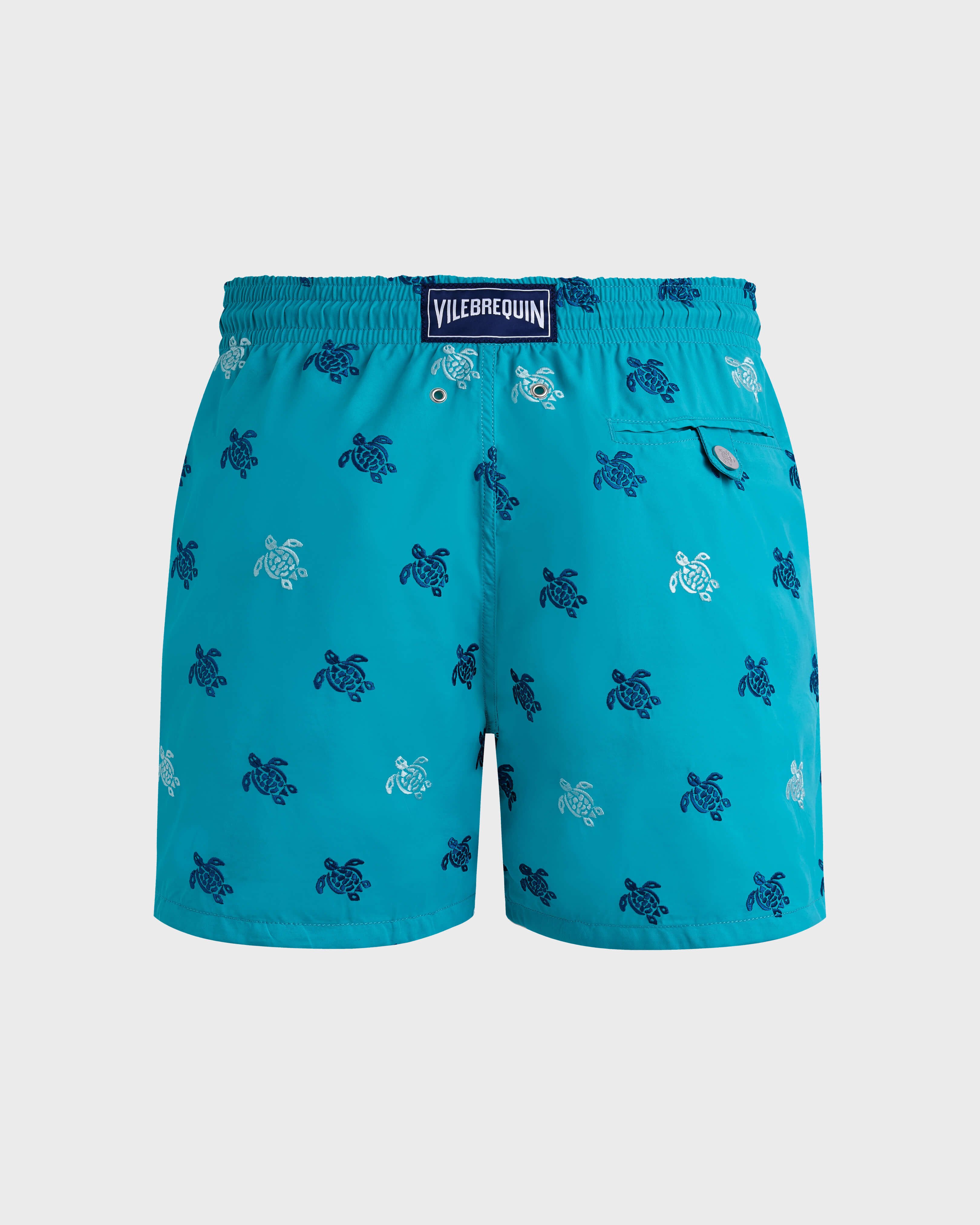 Men Swim Trunks Embroidered Micro Ronde des Tortues Diagonale - Limited Edition DISCO GREEN back view