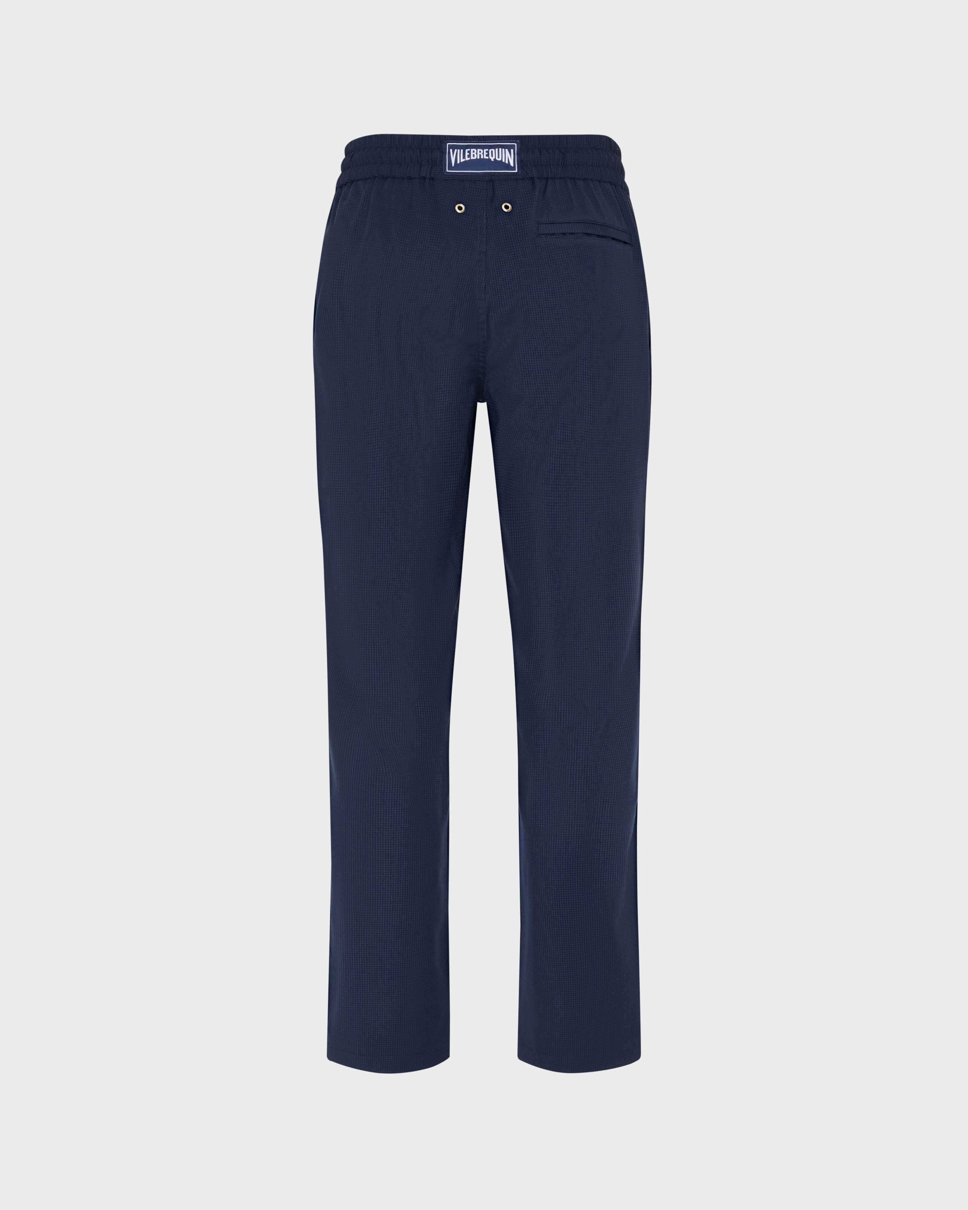 Pantalon en laine Super 120's homme Micro Carreaux BLEU MARINE back view