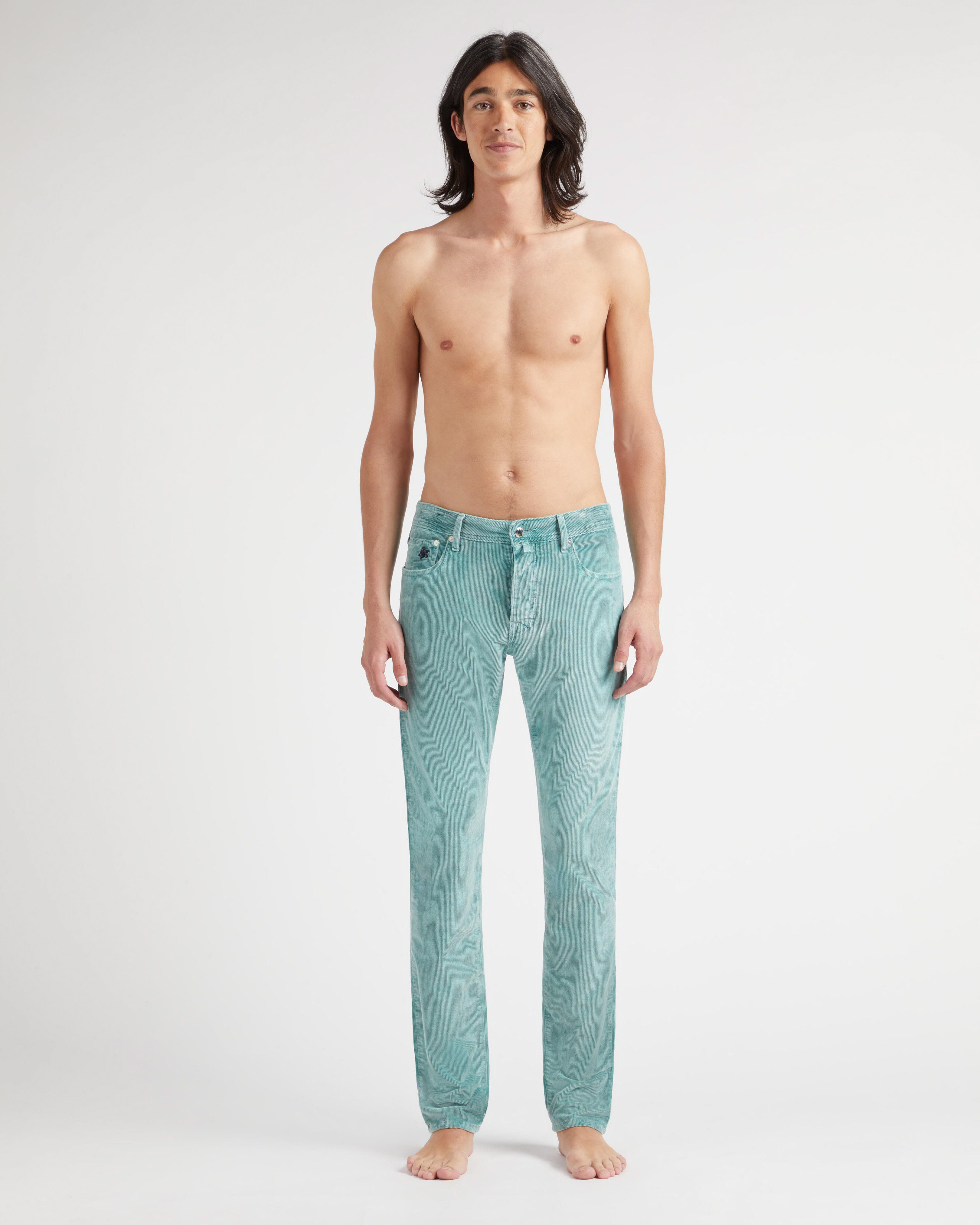 Pantalon en velours côtelé vintage effet délavé 5 poches homme LIERRE frontworn view