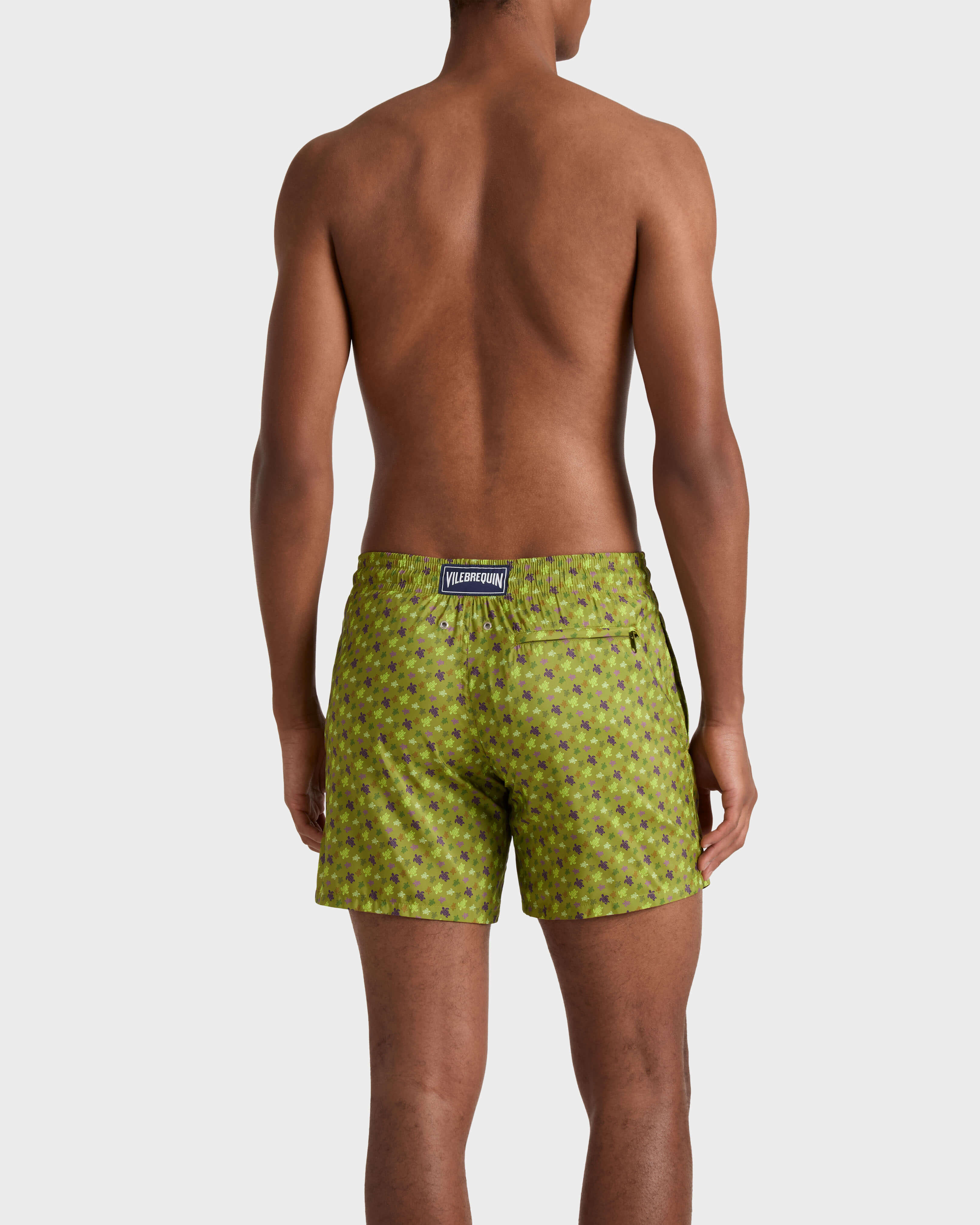 Men Ultra-light and packable Swim Shorts Micro Ronde des Tortues WORMWOOD backworn view