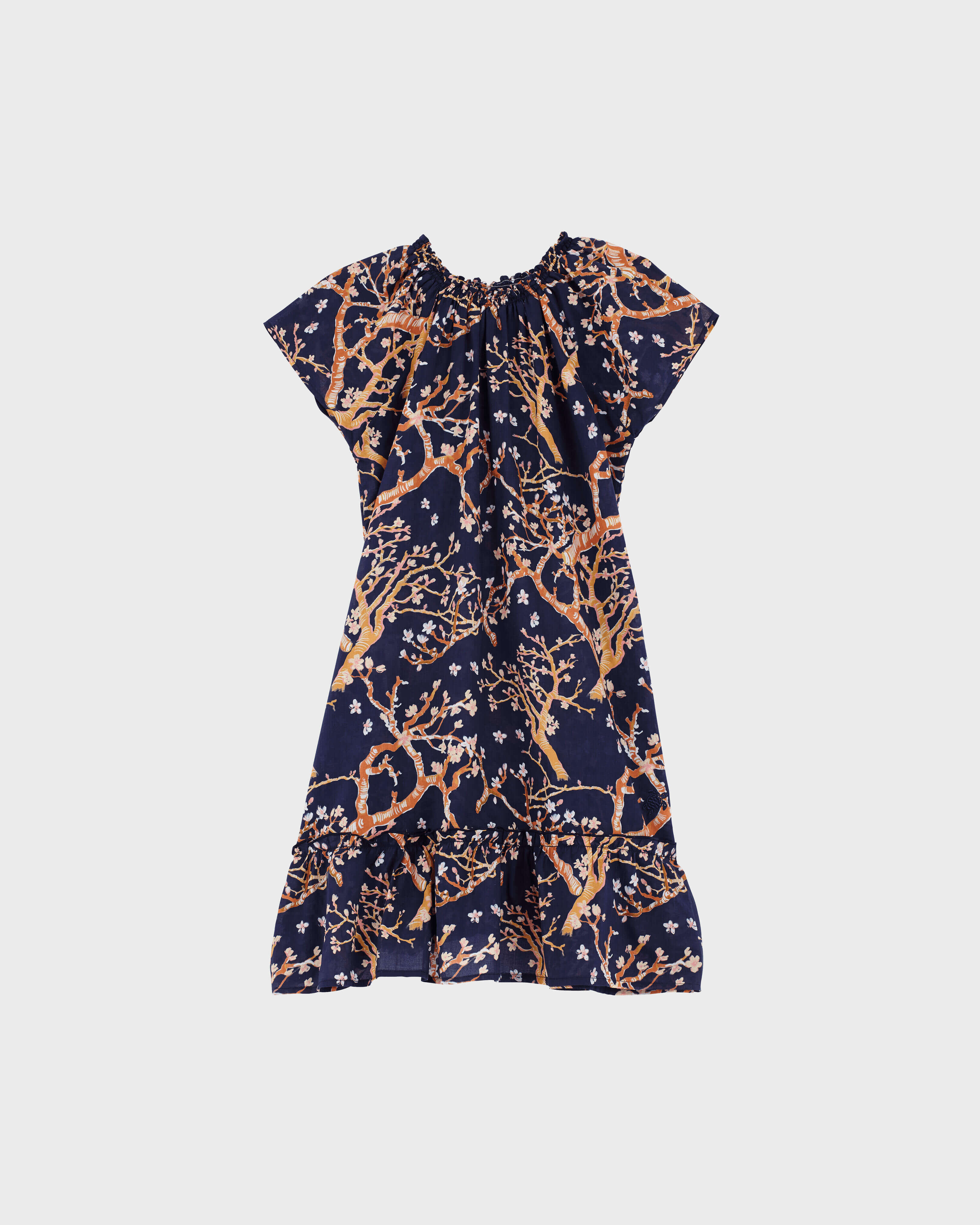 Sweet Blossom Kleid aus Baumwollvoile für Mädchen MARINEBLAU front view