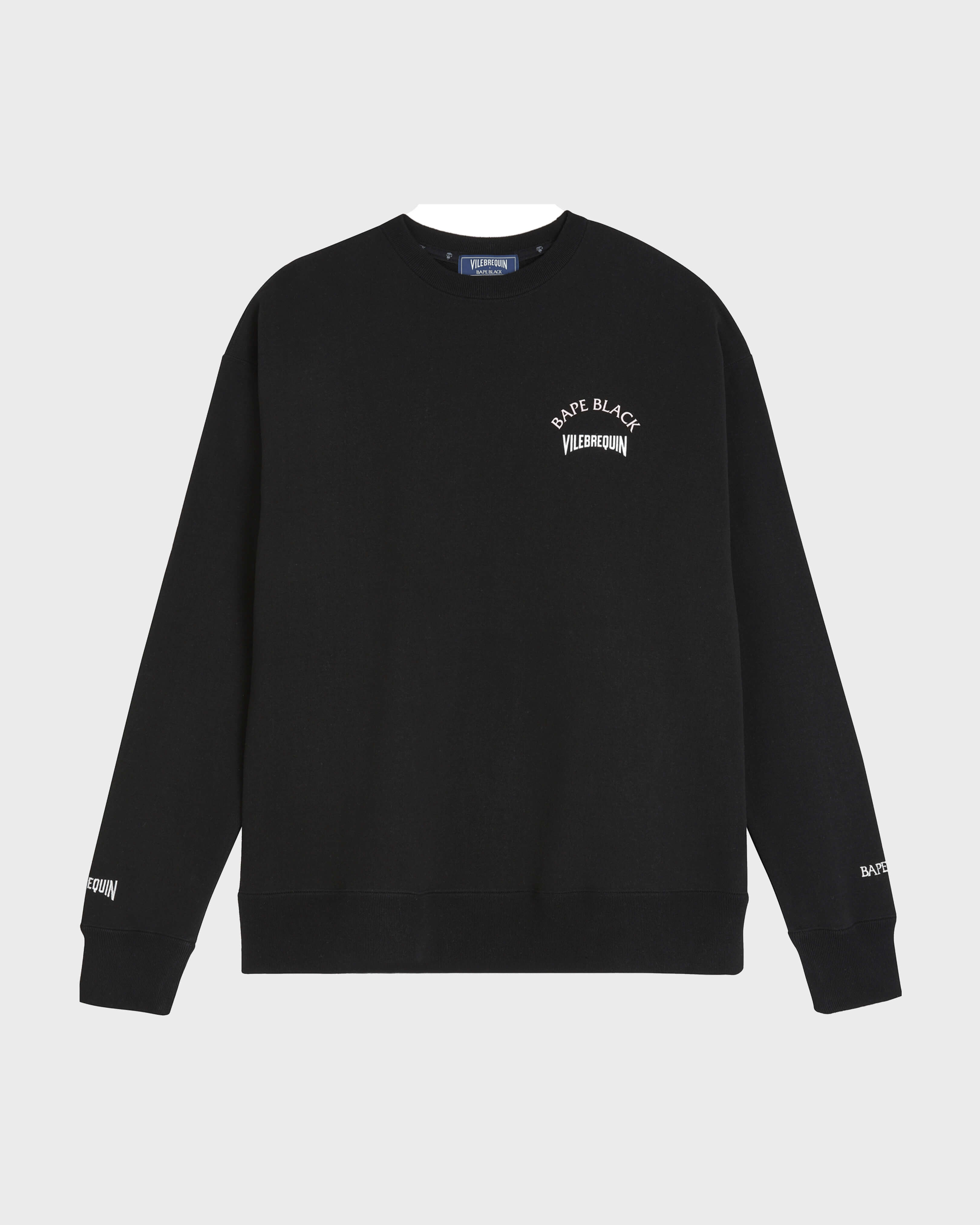Men Cotton Crewneck Sweatshirt Turtles Printed - Vilebrequin x BAPE® BLACK NERO front view
