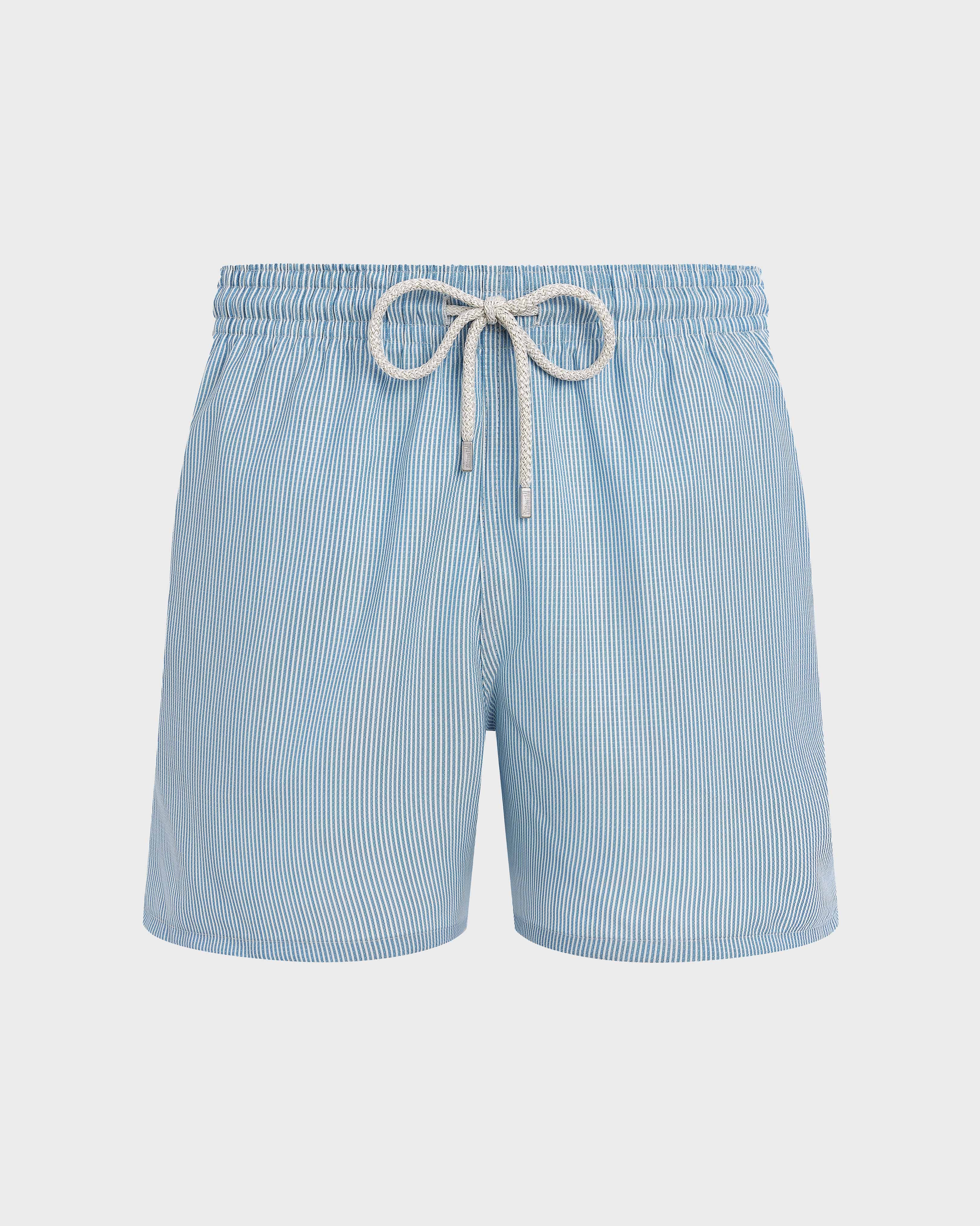 Bañadores de lana ultrafina para hombre con micro rayas tailoring BLUE TOPAZ front view