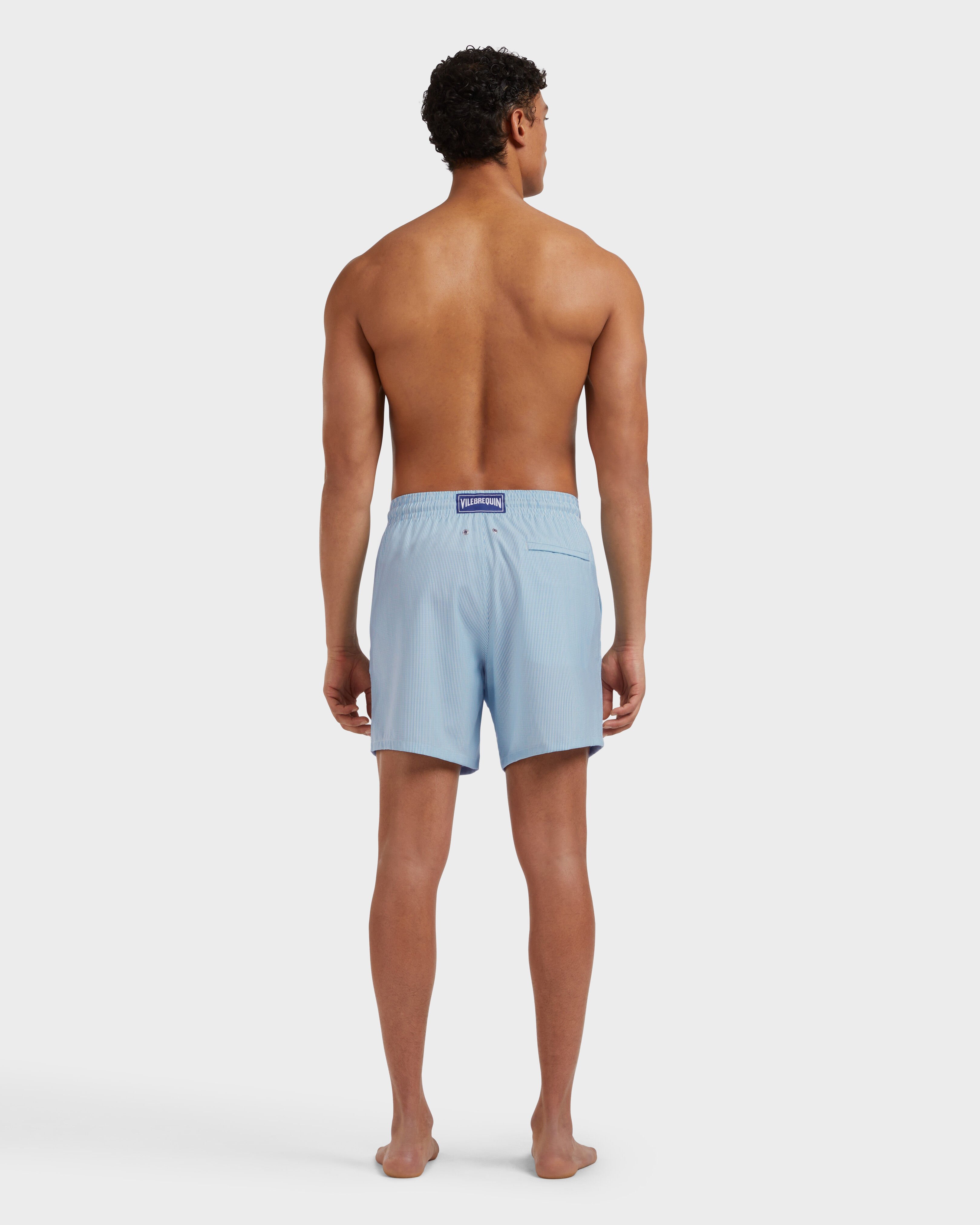 Men Ultrafine Wool Swim Shorts Micro Rayures Tailoring BLUE TOPAZ backworn view