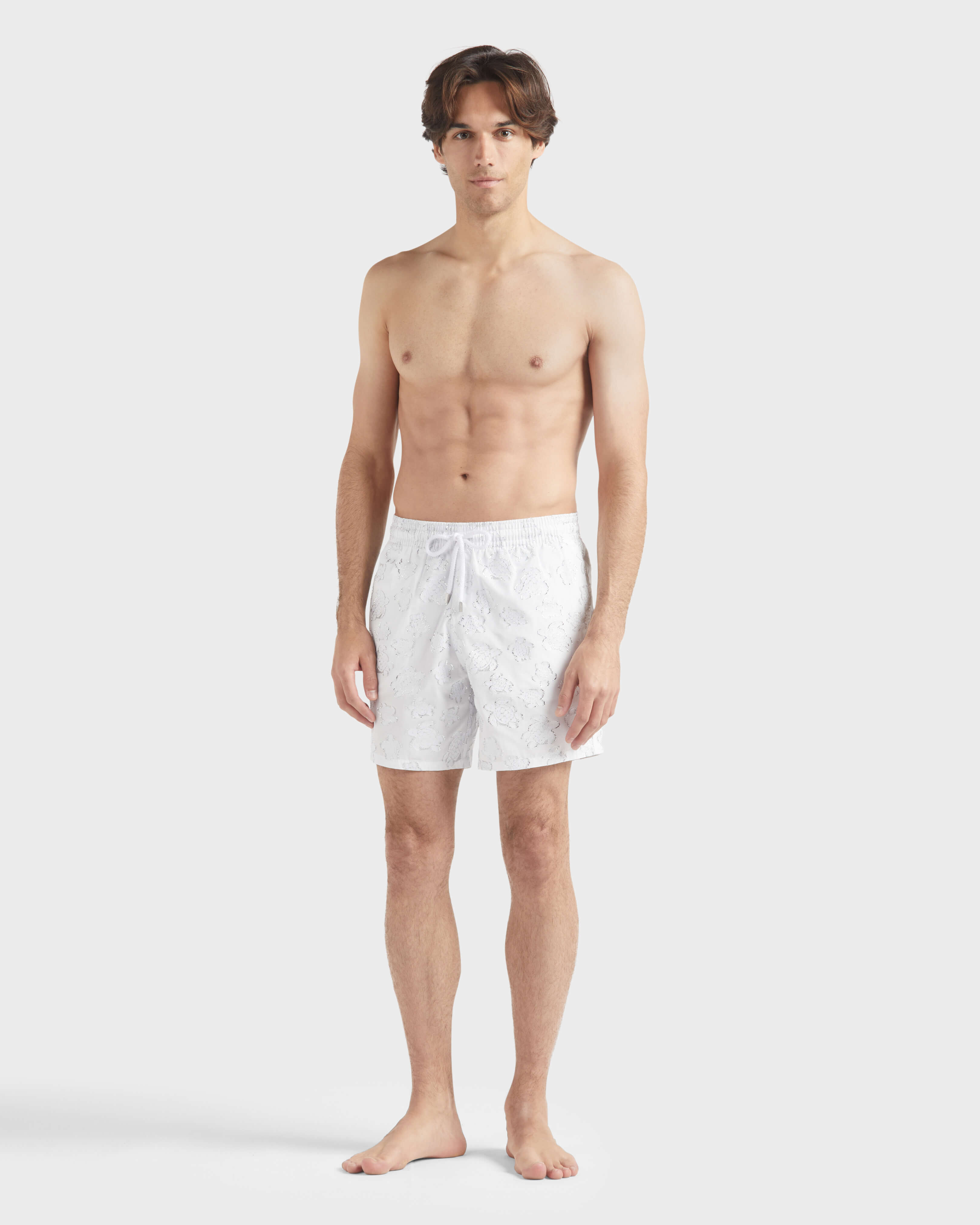 Men Swim Shorts Ronde des tortues Jacquard WHITE frontworn view