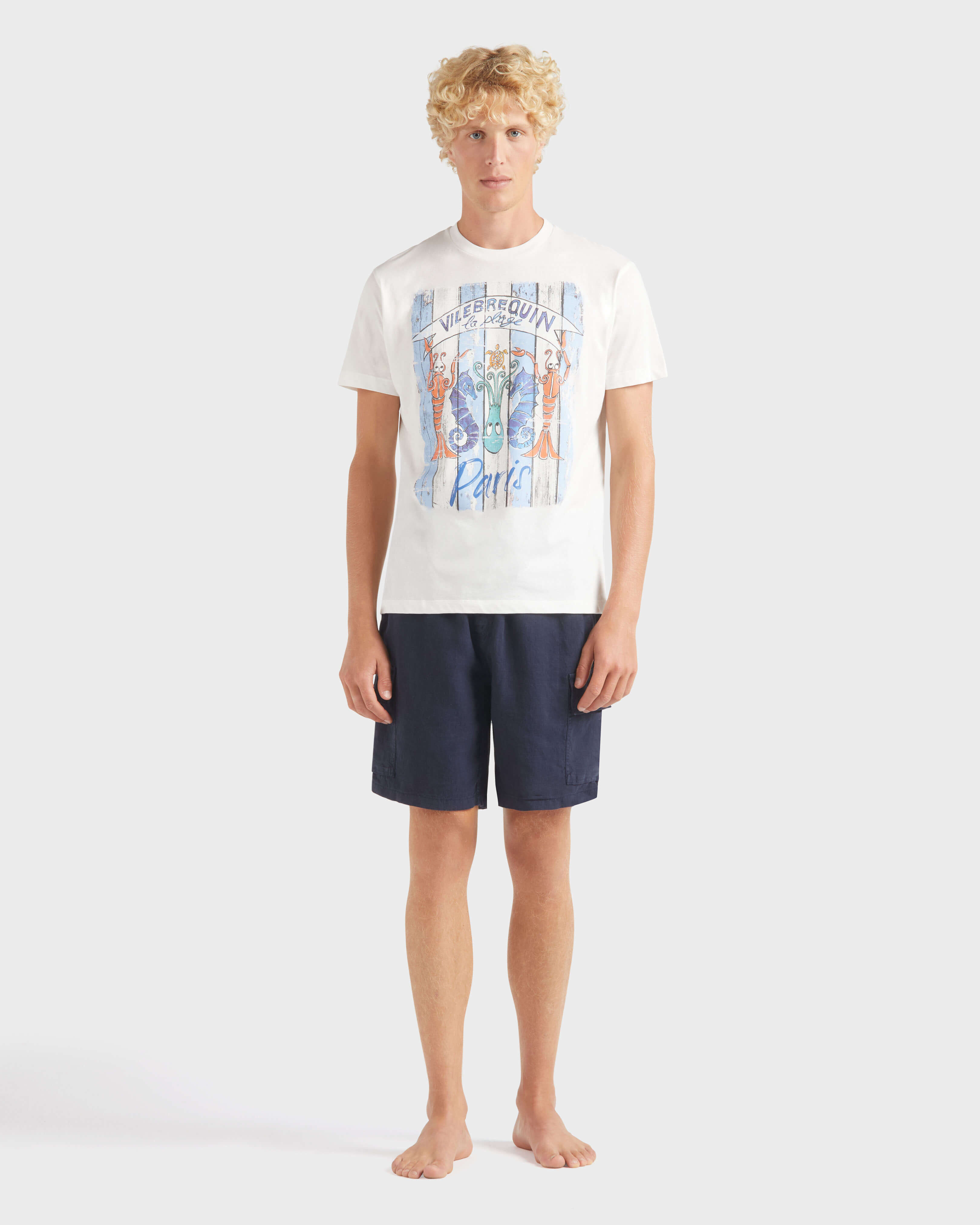 Men Cotton T-Shirt Paris Plage OFF WHITE frontworn view