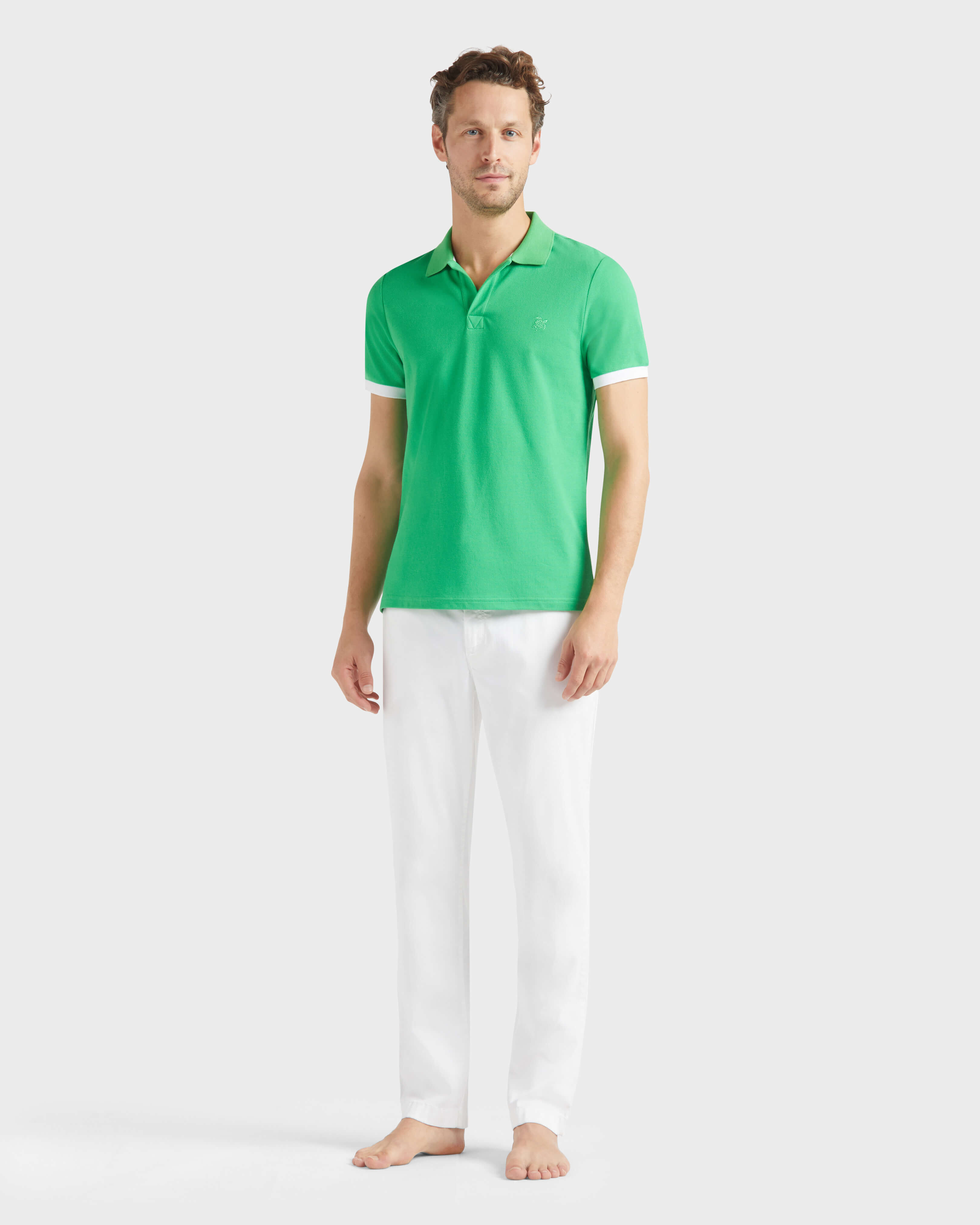 Men Organic Cotton Pique Polo Shirt Solid LASER frontworn view