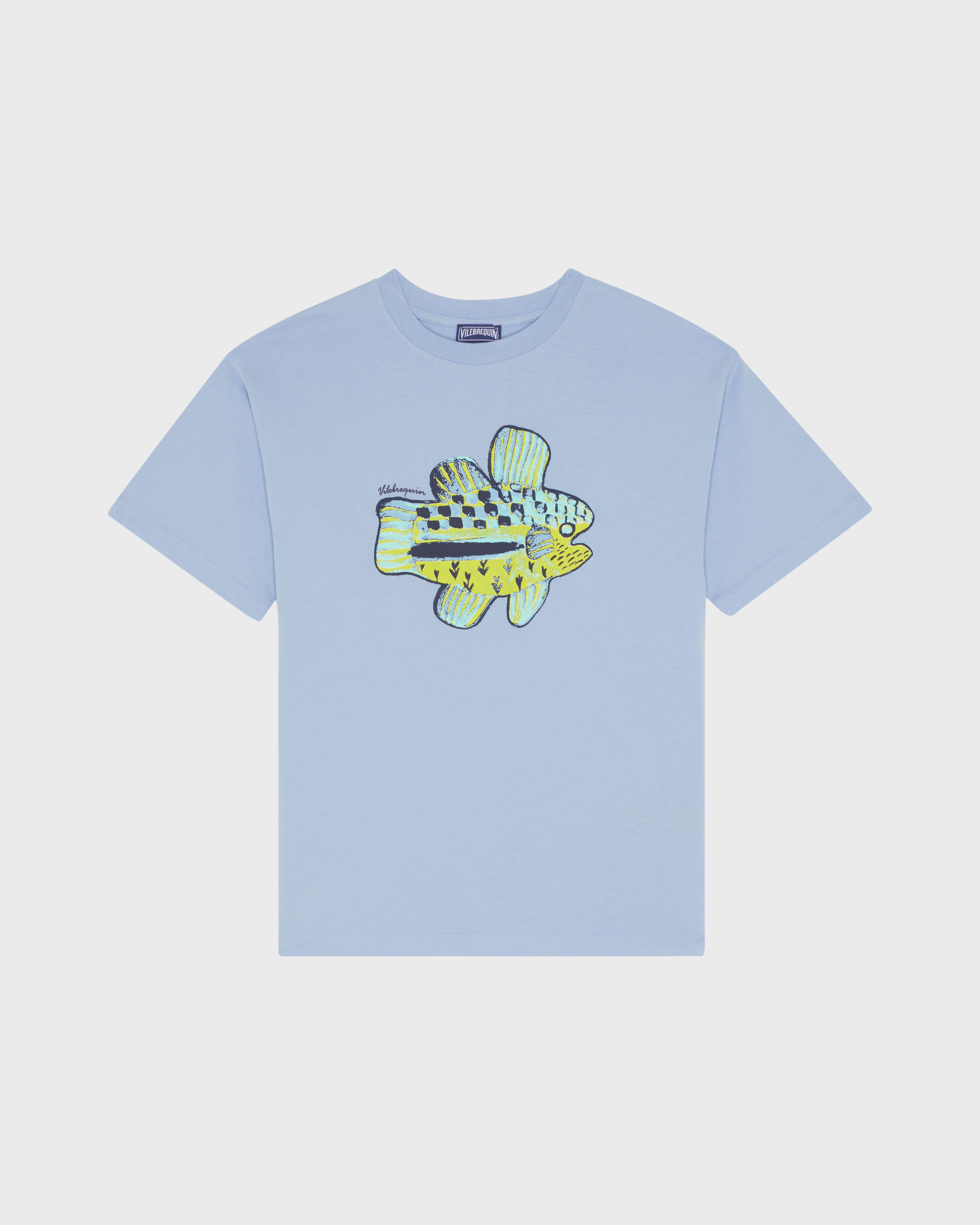 Camiseta extragrande de algodón orgánico con estampado Fish para niño CLOUDY front view