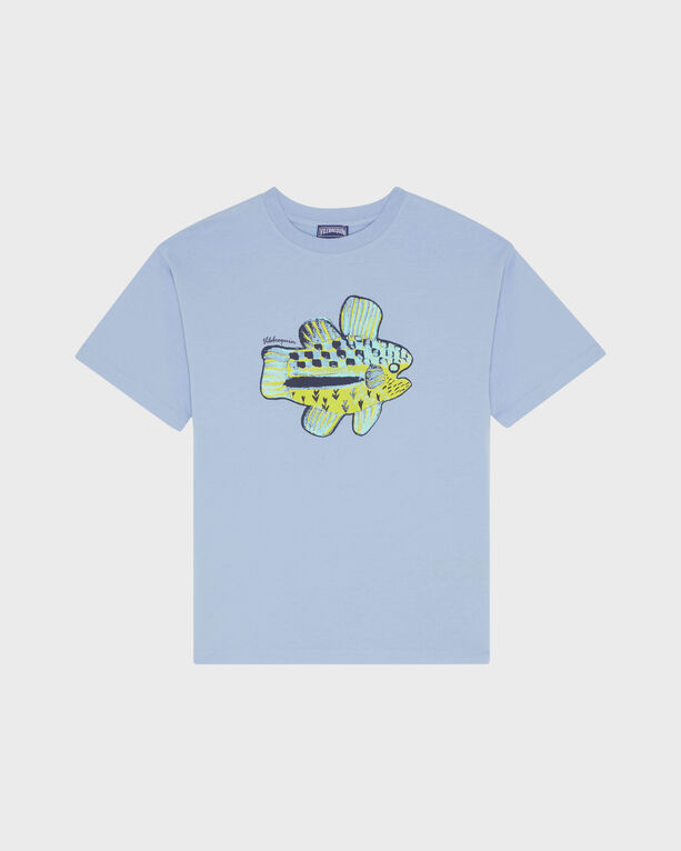 Vilebrequin - Boys Organic Cotton Oversize T-shirt Fish - Tee Shirt - Galileo - Blue - Size 14