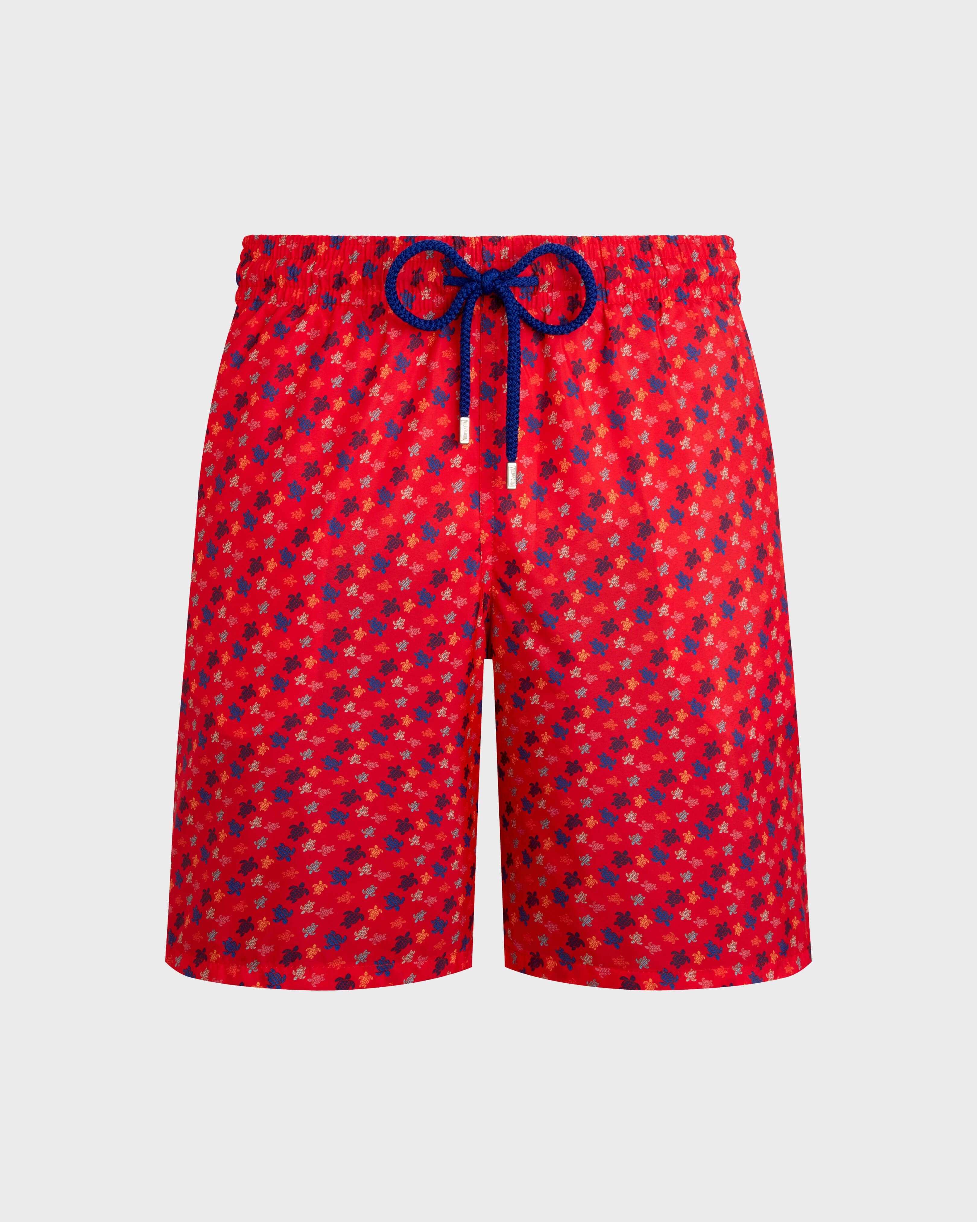 Men Long Ultra-Light and Packable Swim Shorts Micro Rondes des Tortues POPPY RED front view