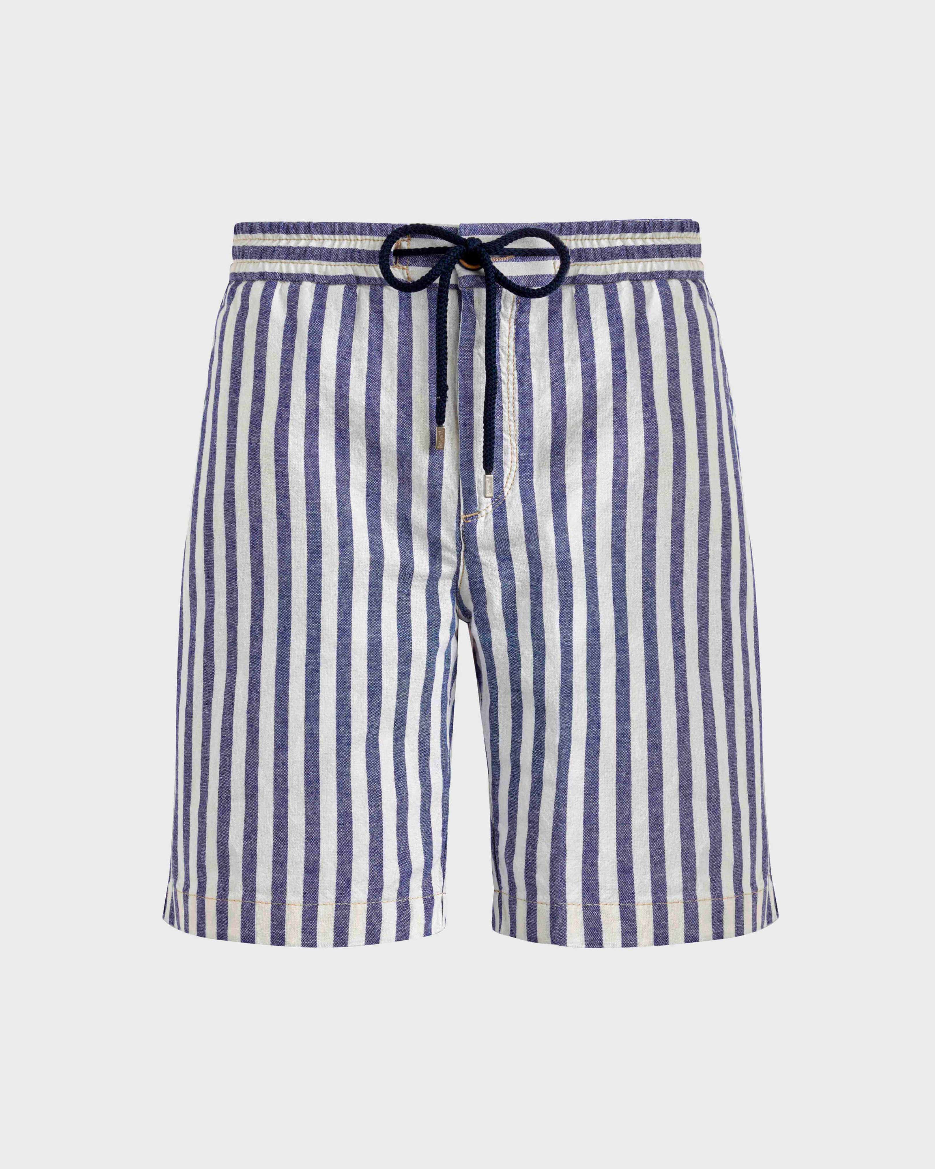 Bermuda en coton et lin rayé homme MINUIT front view