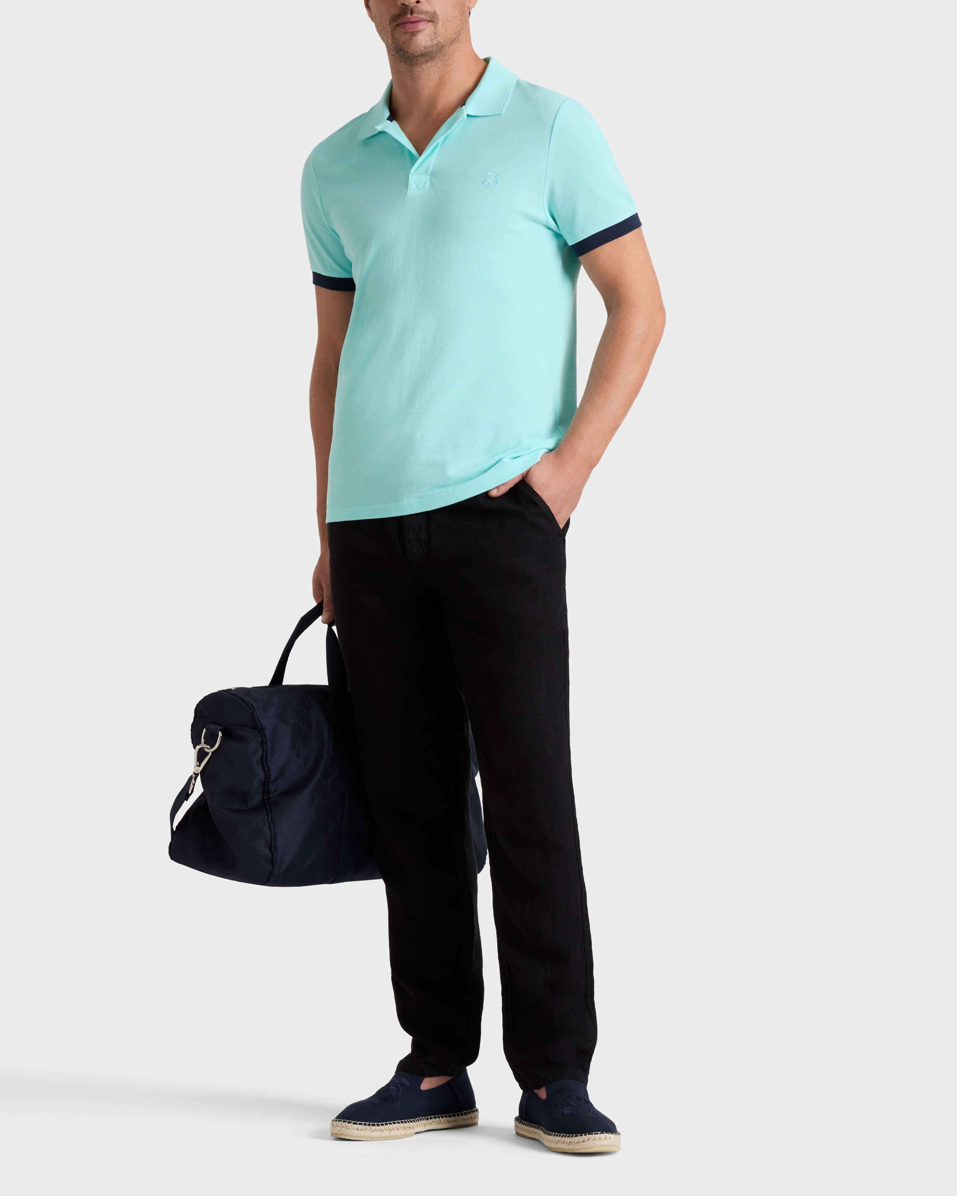 Solid gerade geschnittene Leinenhose für Herren SCHWARZ frontworn view