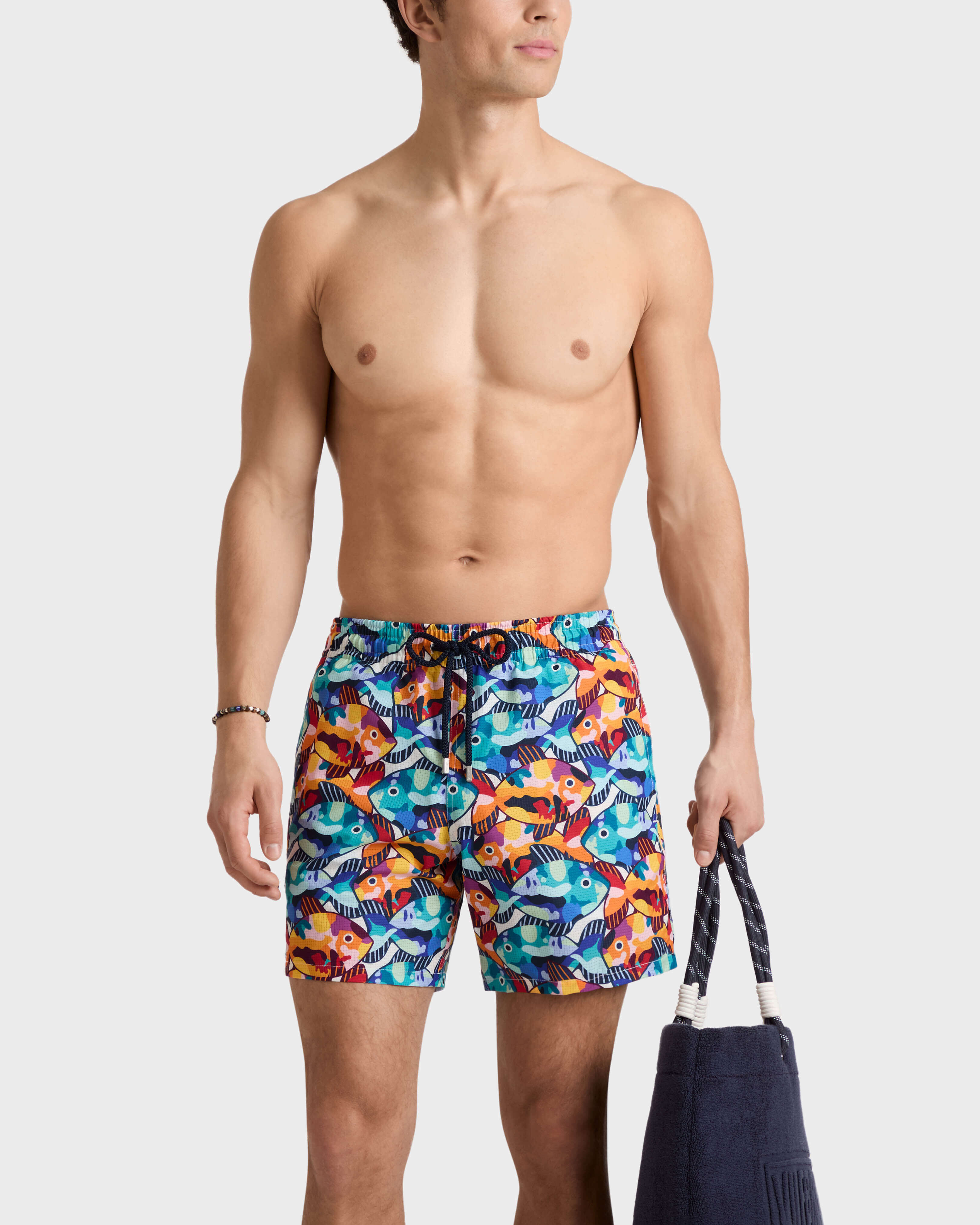 Men Micro-perforated Ultra-light and packable Swim Shorts Pacu WHITE frontworn view