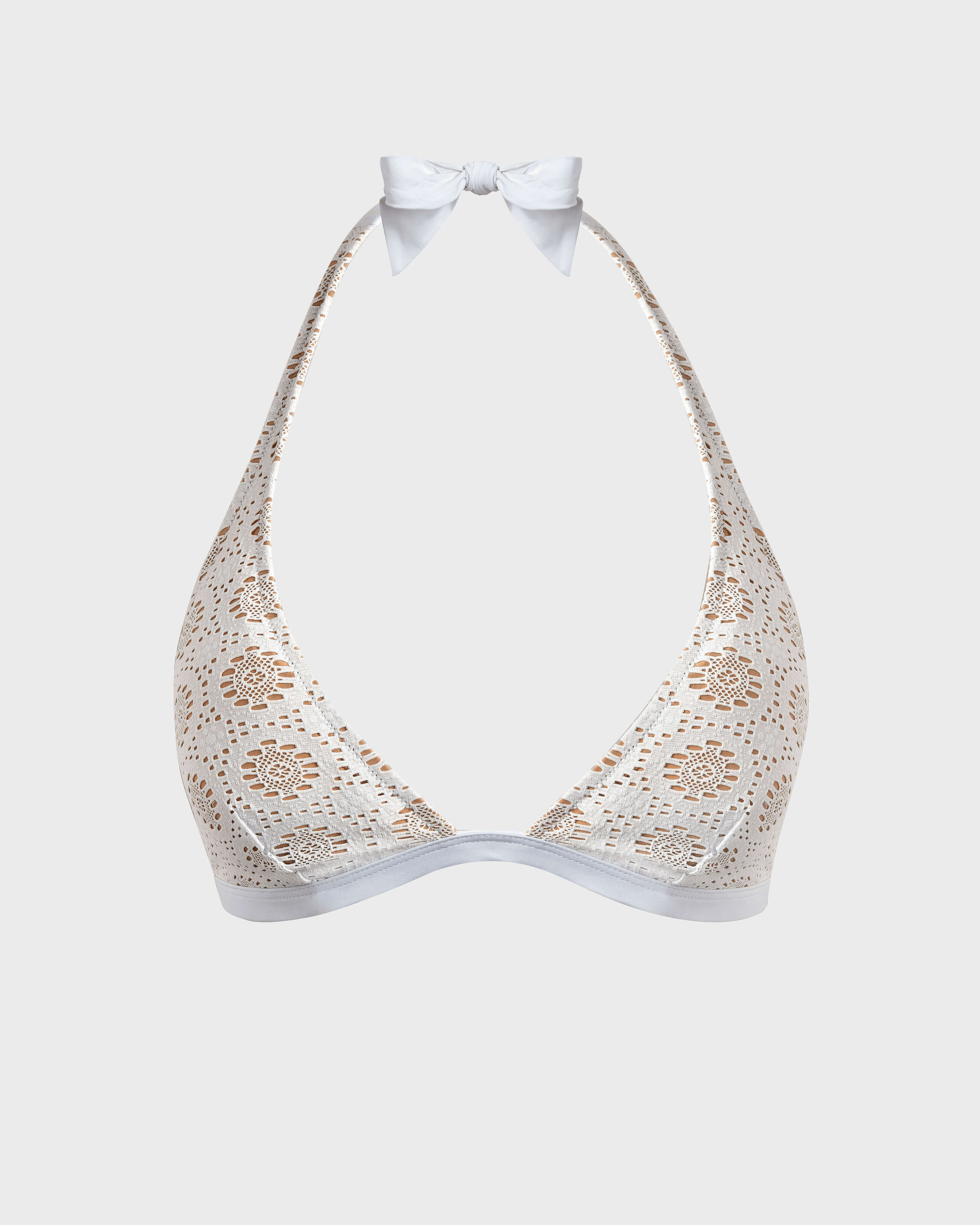 Women Halter Bikini Top Broderies Anglaises OFF WHITE front view