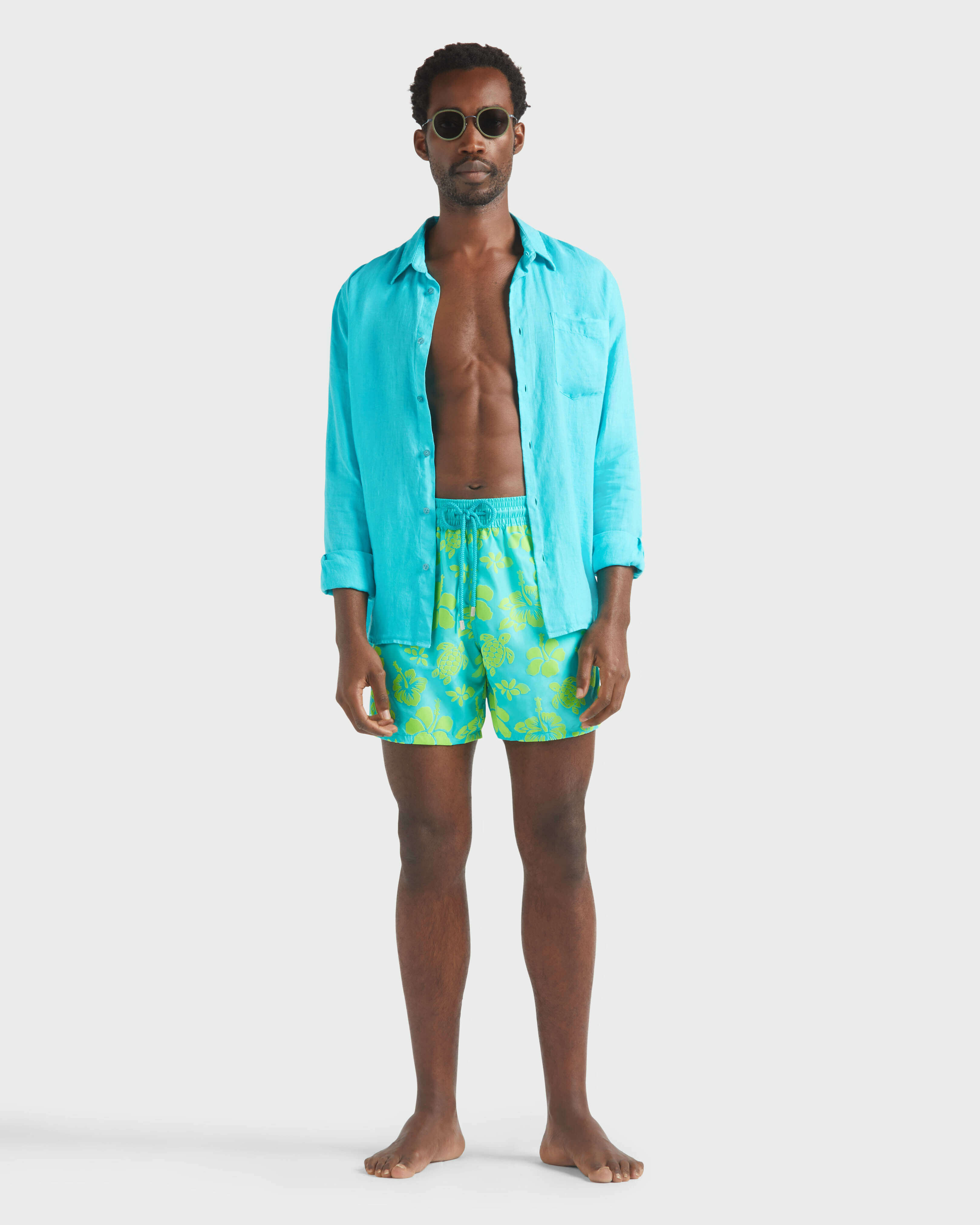 Men Ultra-light and packable Flocked Swim Shorts Tropical Turtle DISCO GREEN supp3 view