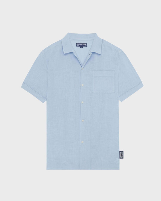 Vilebrequin - Men Linen Bowling Shirt Solid - Vilebrequin X Highsnobiety - Shirt - Charli - Blue - Size S