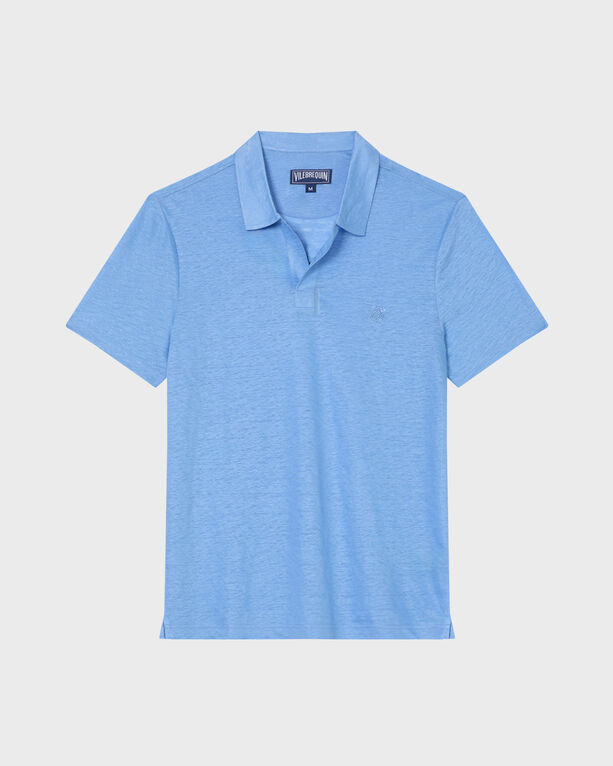 Vilebrequin - Polo Uomo In Jersey Di Lino Tinta Unita - Polo - Pyramid - Blu - Taglia L - Immagine 1