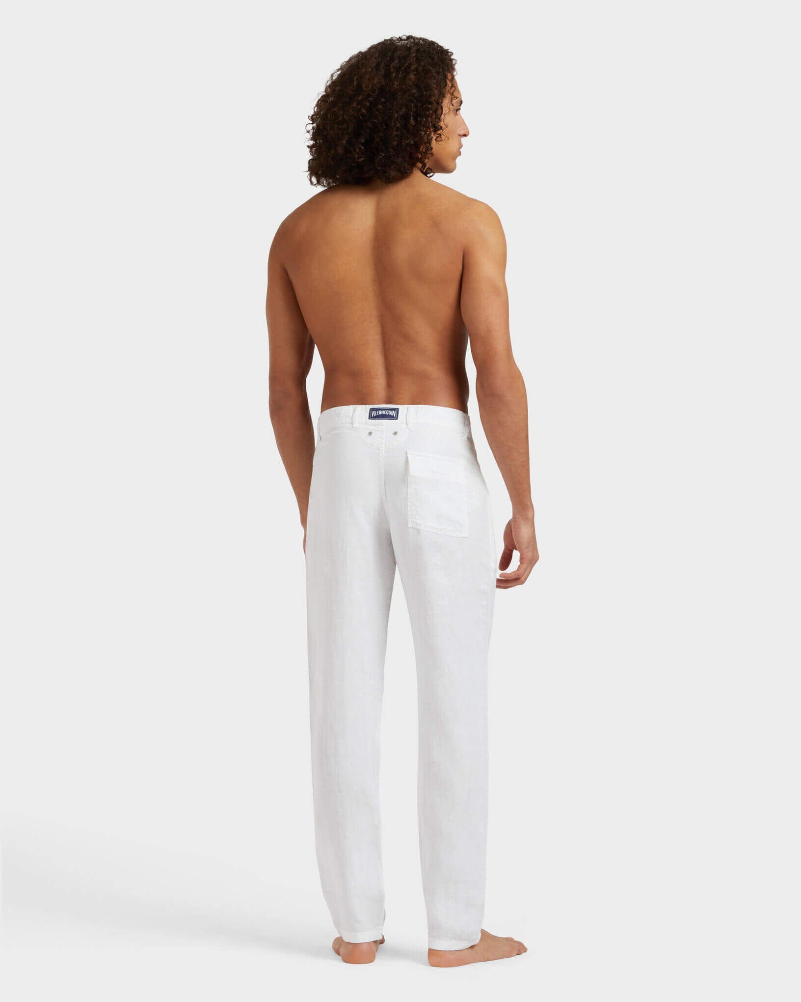 Men Straight Linen Pants Solid BIANCO backworn view