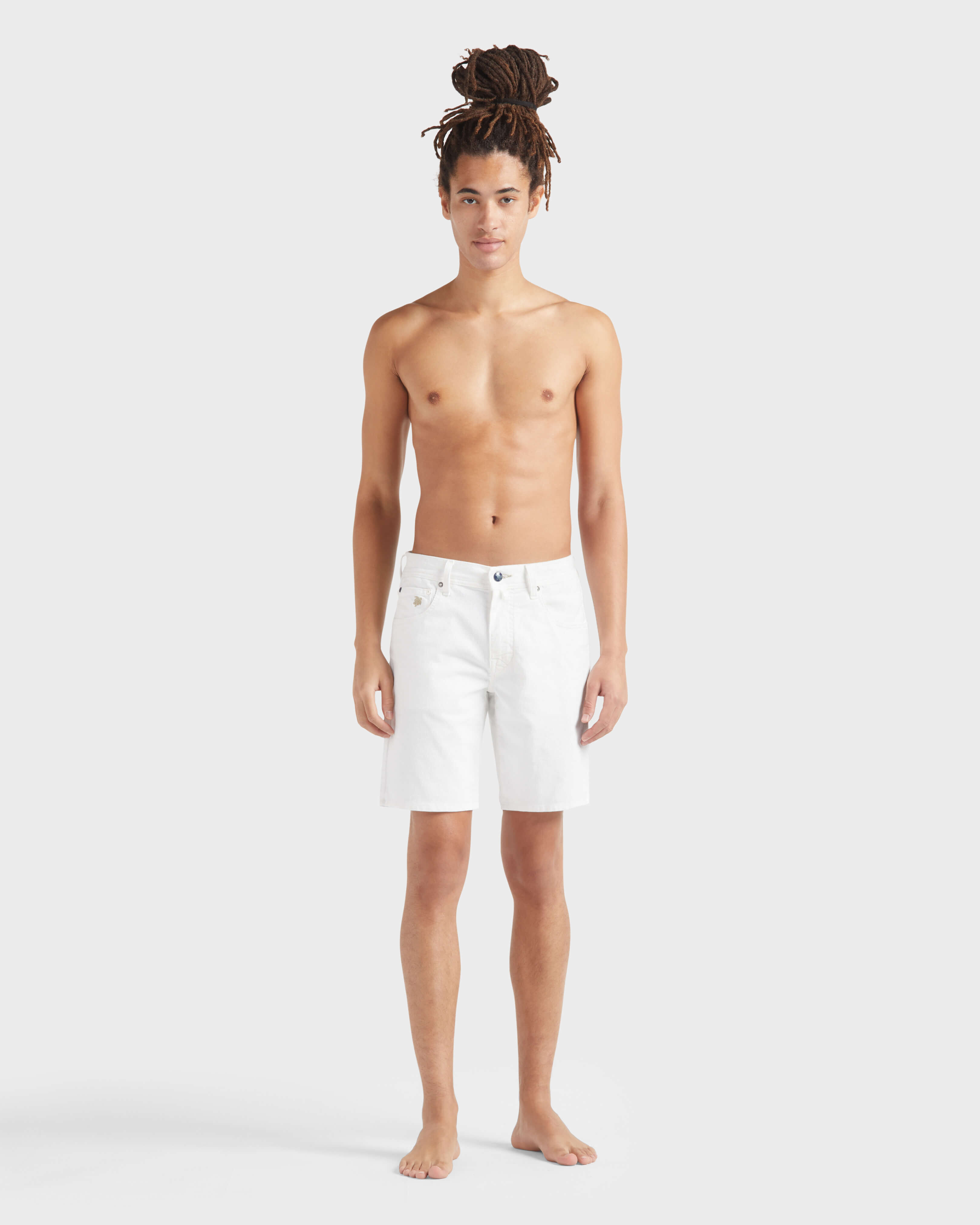 Men Corduroy Bermuda Shorts Solid BIANCO frontworn view