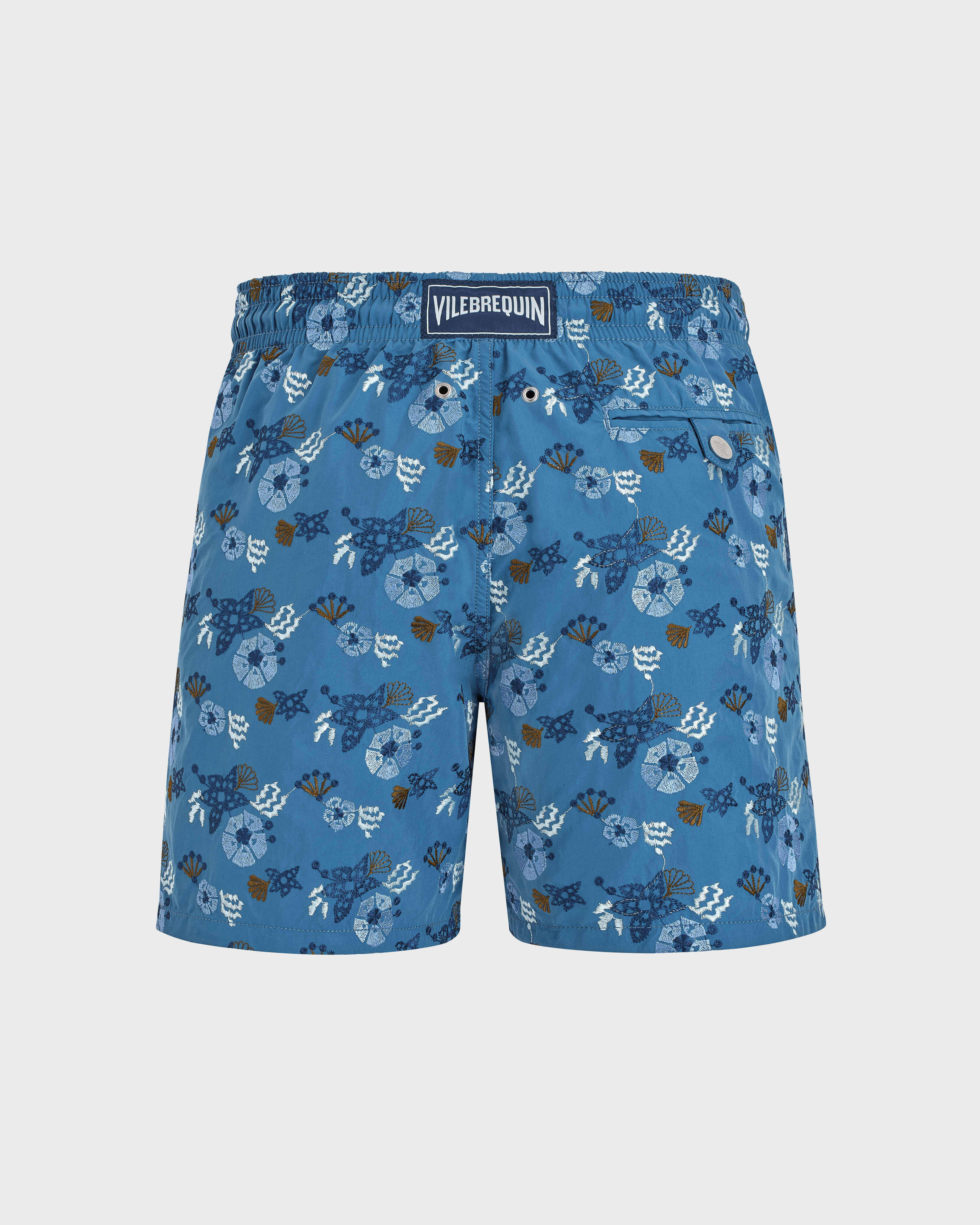 Men Swim Shorts Embroidered Flowers and Shells - Limited Edition CALANQUE back view
